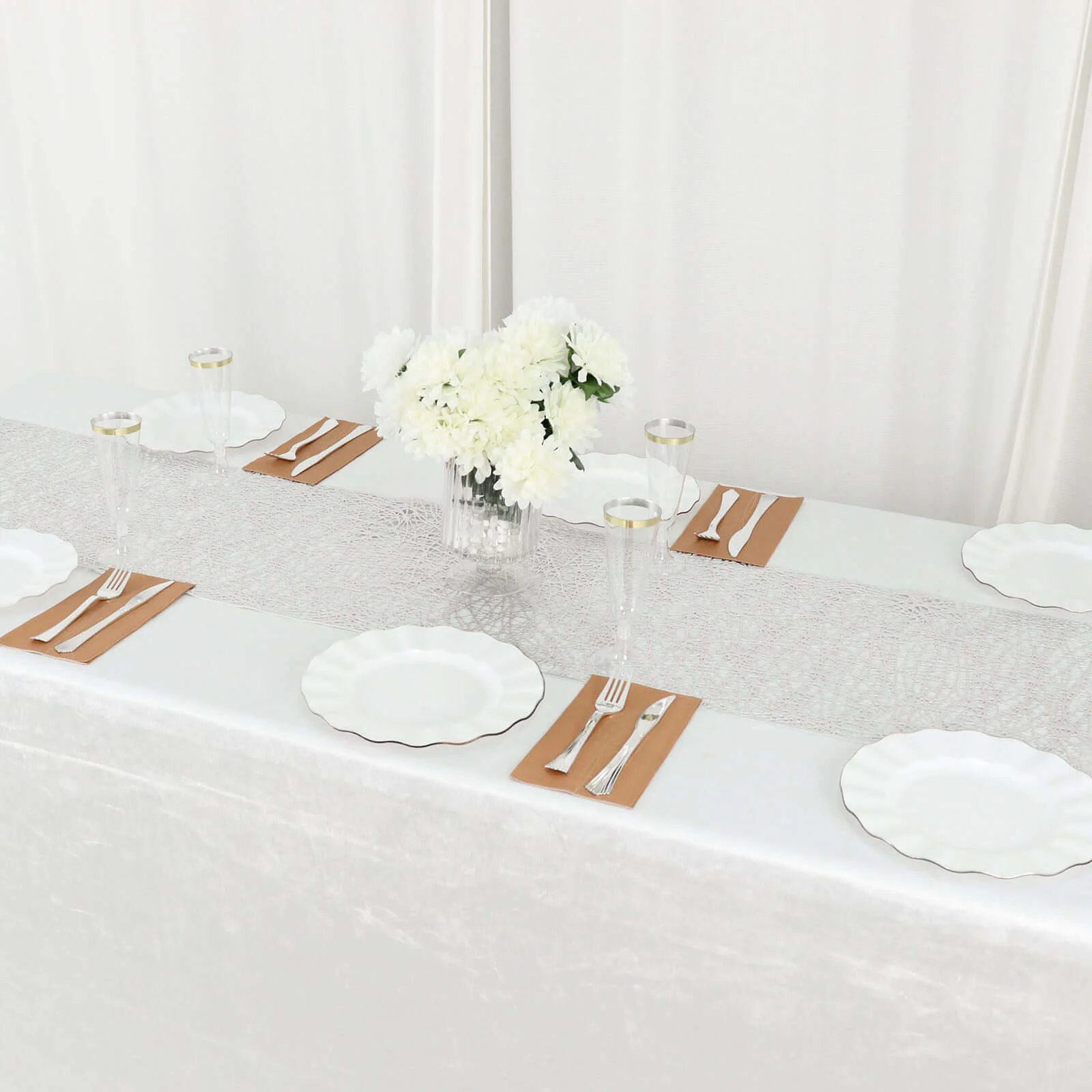 Plastic Woven Vinyl Table Runner 13"x6ft Metallic Silver - Non-Slip & Reversible Table Decor - Image 8