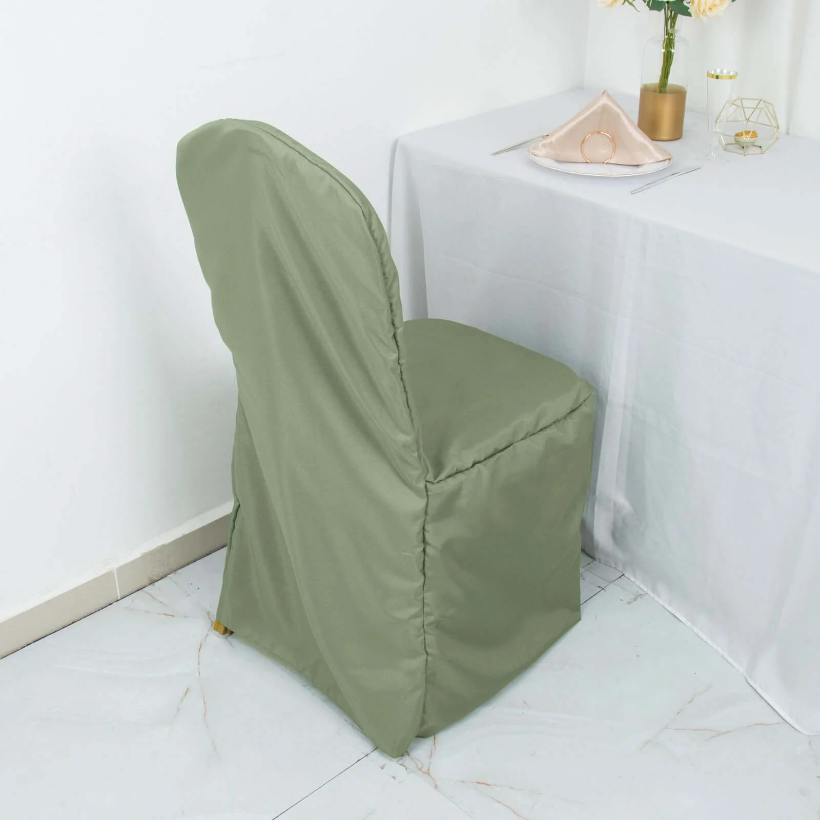 Polyester Banquet Chair Cover Dusty Sage Green - Reusable Stain-Resistant Slipcover - Image 3