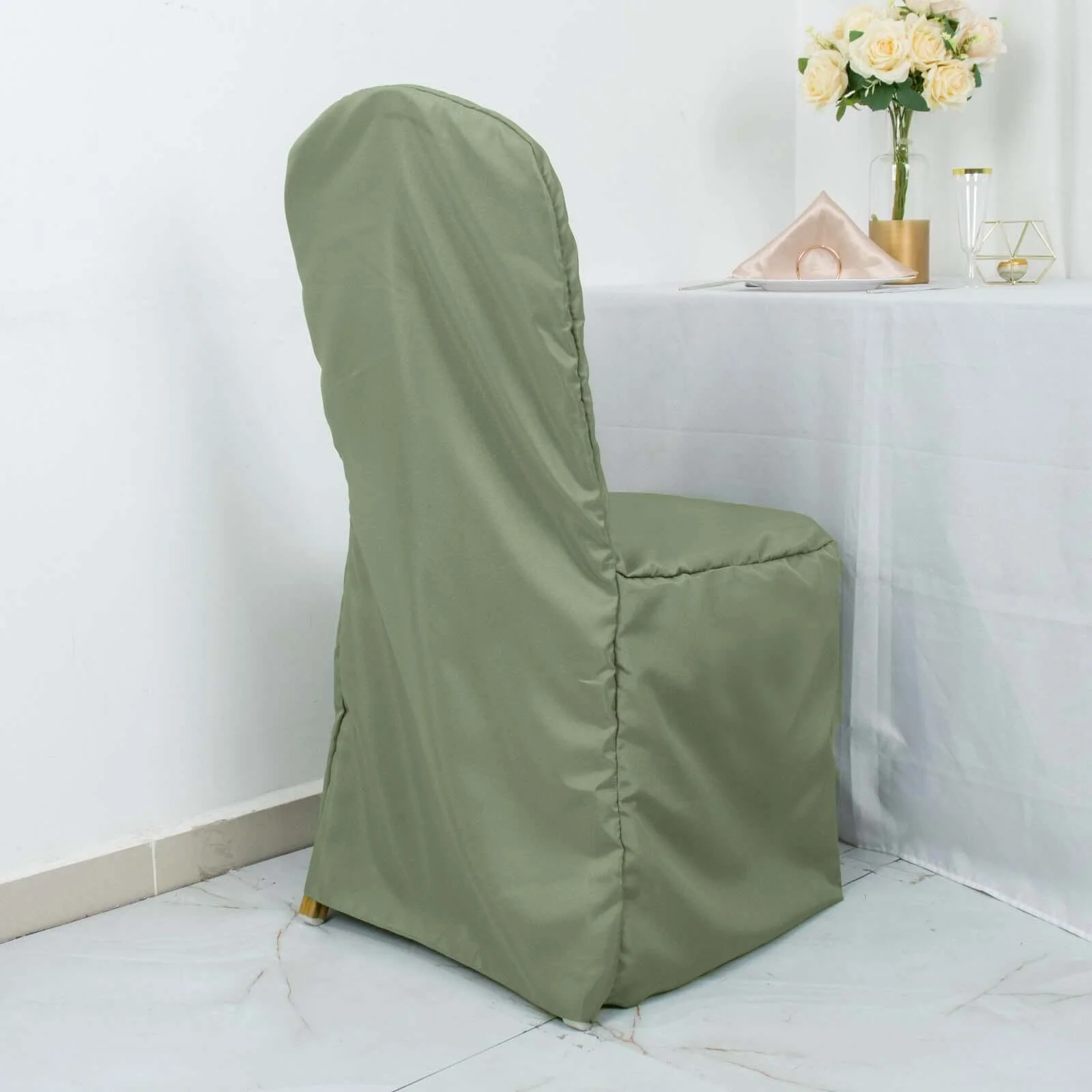 Polyester Banquet Chair Cover Dusty Sage Green - Reusable Stain-Resistant Slipcover - Image 9