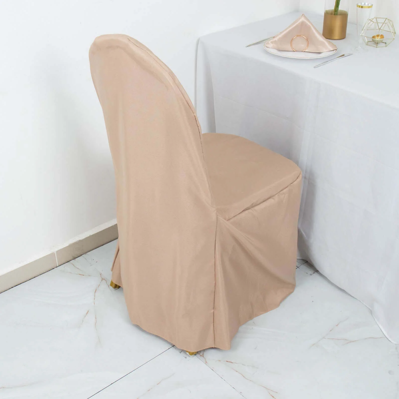 Polyester Banquet Chair Cover Nude - Reusable Stain-Resistant Slipcover - Image 3
