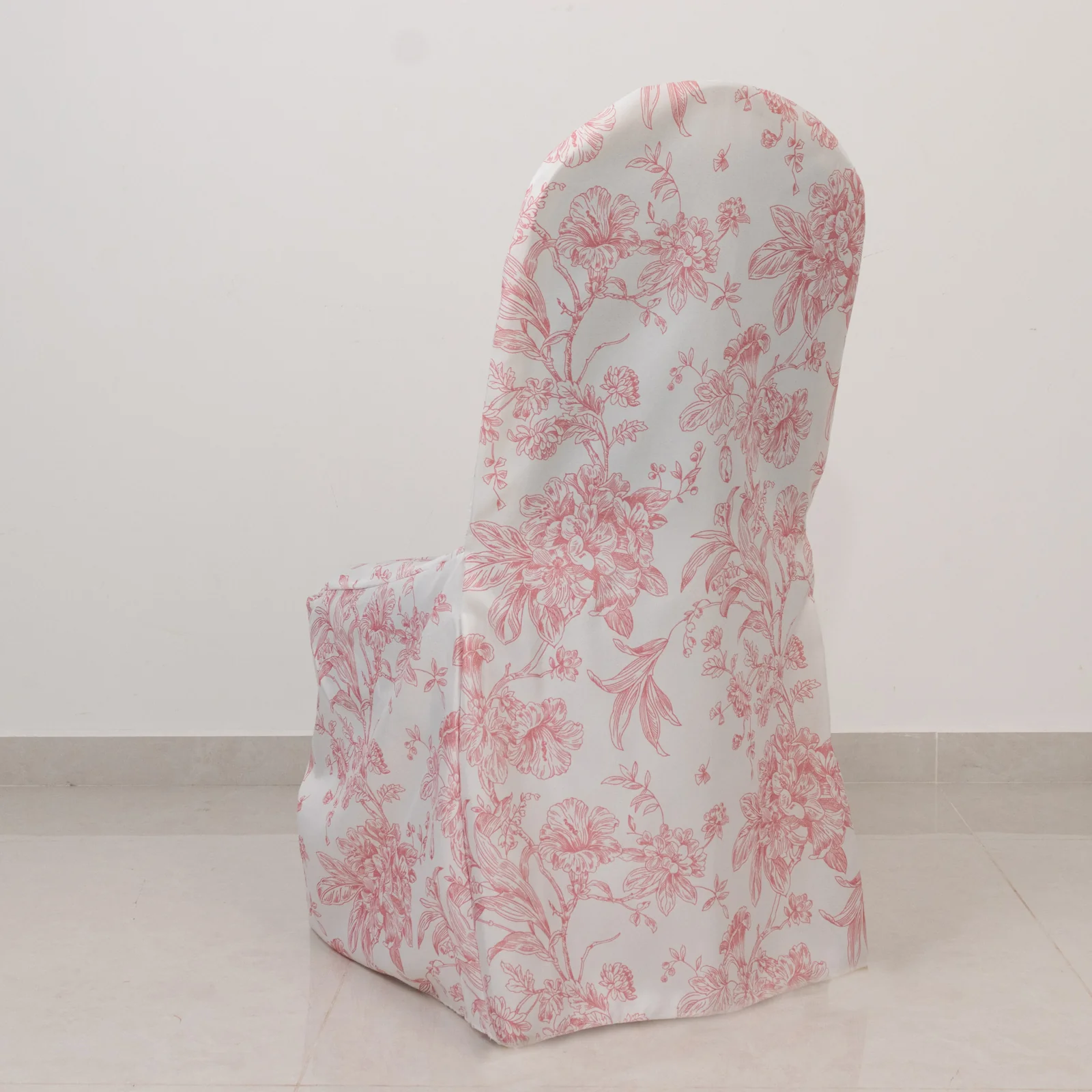 10 Pack Polyester Banquet Chair Covers – White Pink French Toile Pattern, Reusable Stain-Resistant Slip-On Slipcovers - Image 2