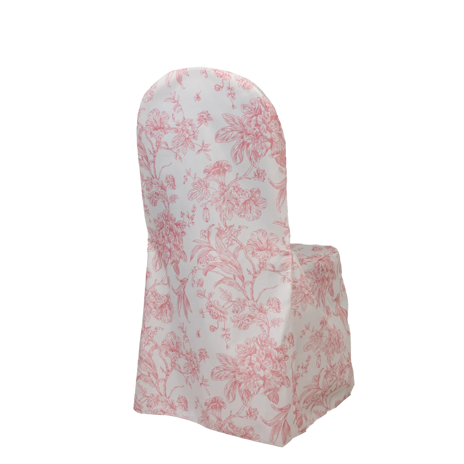10 Pack Polyester Banquet Chair Covers – White Pink French Toile Pattern, Reusable Stain-Resistant Slip-On Slipcovers - Image 6