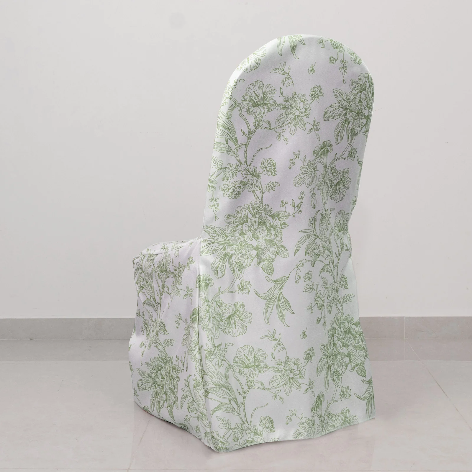 10 Pack Polyester Banquet Chair Covers – White Dusty Sage Green French Toile Pattern, Reusable Stain-Resistant Slip-On Slipcovers - Image 2