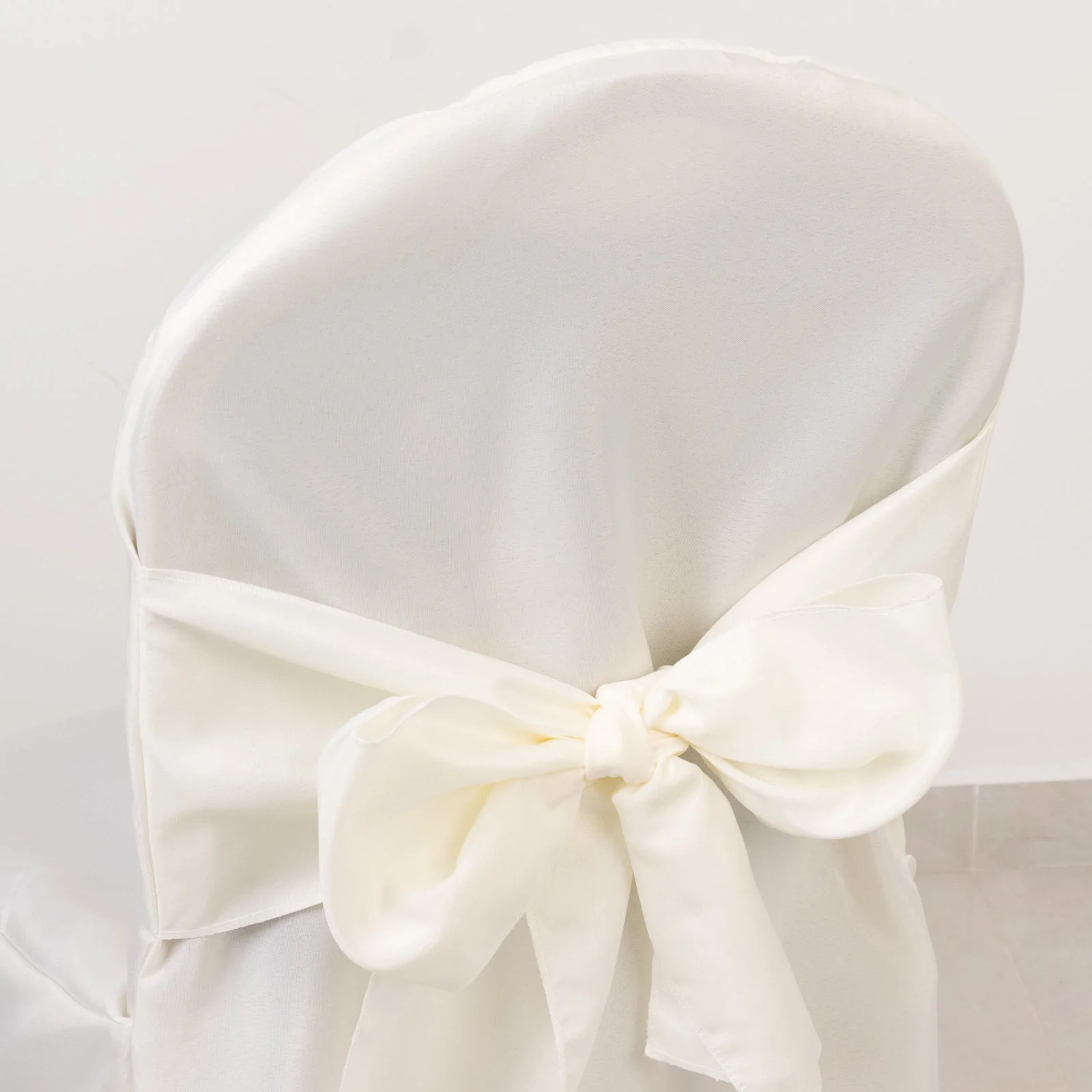 10-Pack Polyester Banquet Chair Covers with Attached Sashes – Ivory Reusable Stain-Resistant Slip-On Covers for Wedding & Event Decor - Image 2
