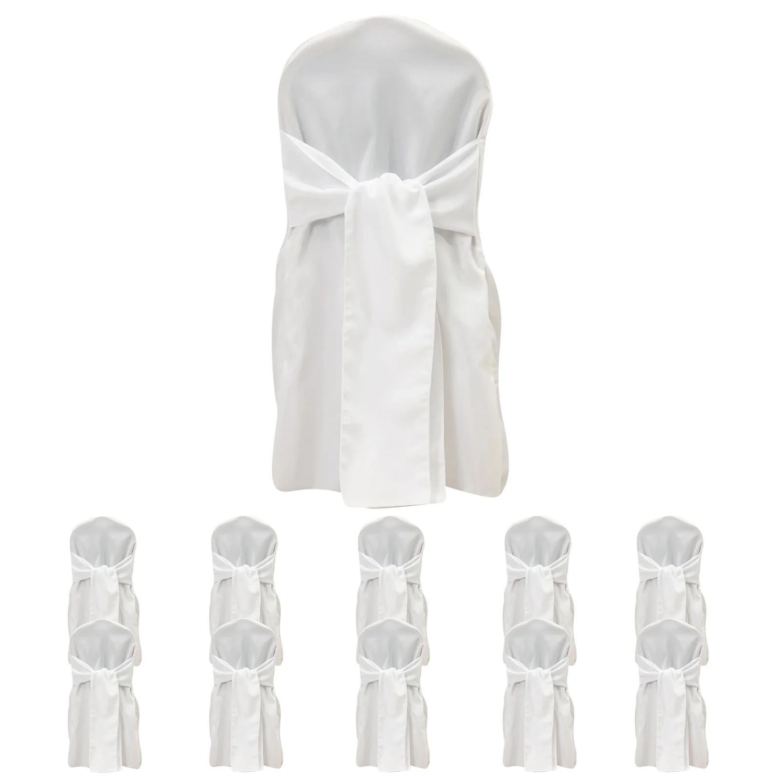 10-Pack Polyester Banquet Chair Covers with Attached Sashes – White Reusable Stain-Resistant Slip-On Covers for Wedding & Event Decor - Image 3