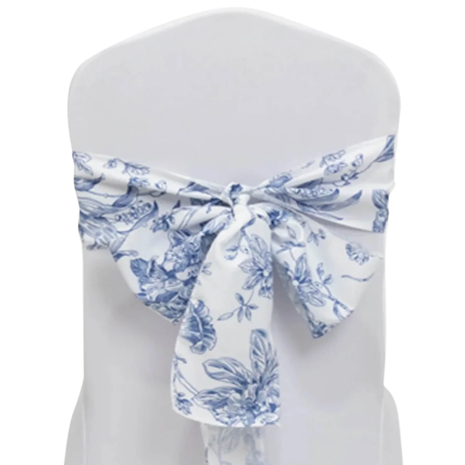 Polyester Chair Sashes 6"x108" White/Blue French Toile Floral Design - Durable & Reusable Chair Bows for Classy Event Styling - Image 6