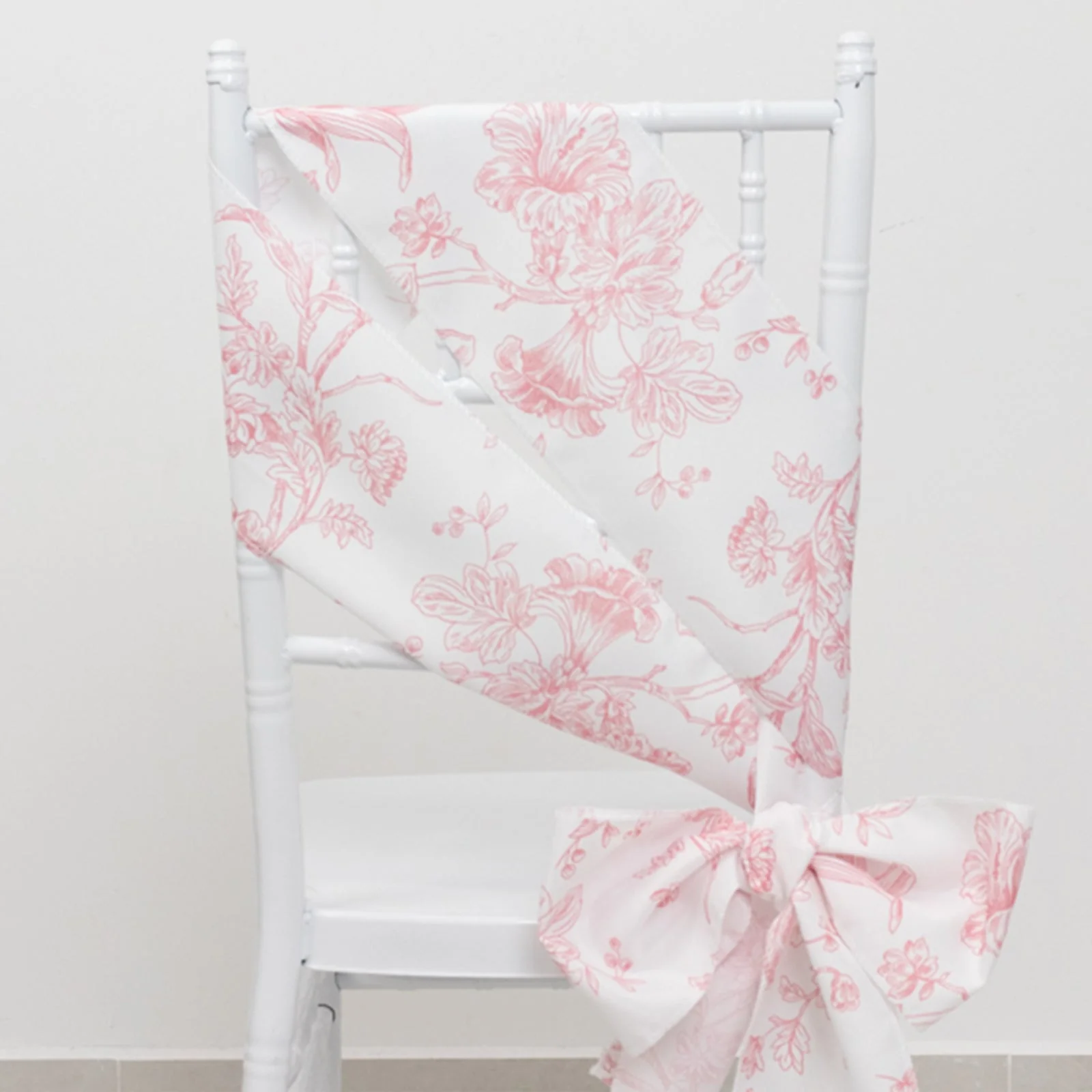 Polyester Chair Sashes 6"x108" White/Pink French Toile Floral Design - Durable & Reusable Chair Bows