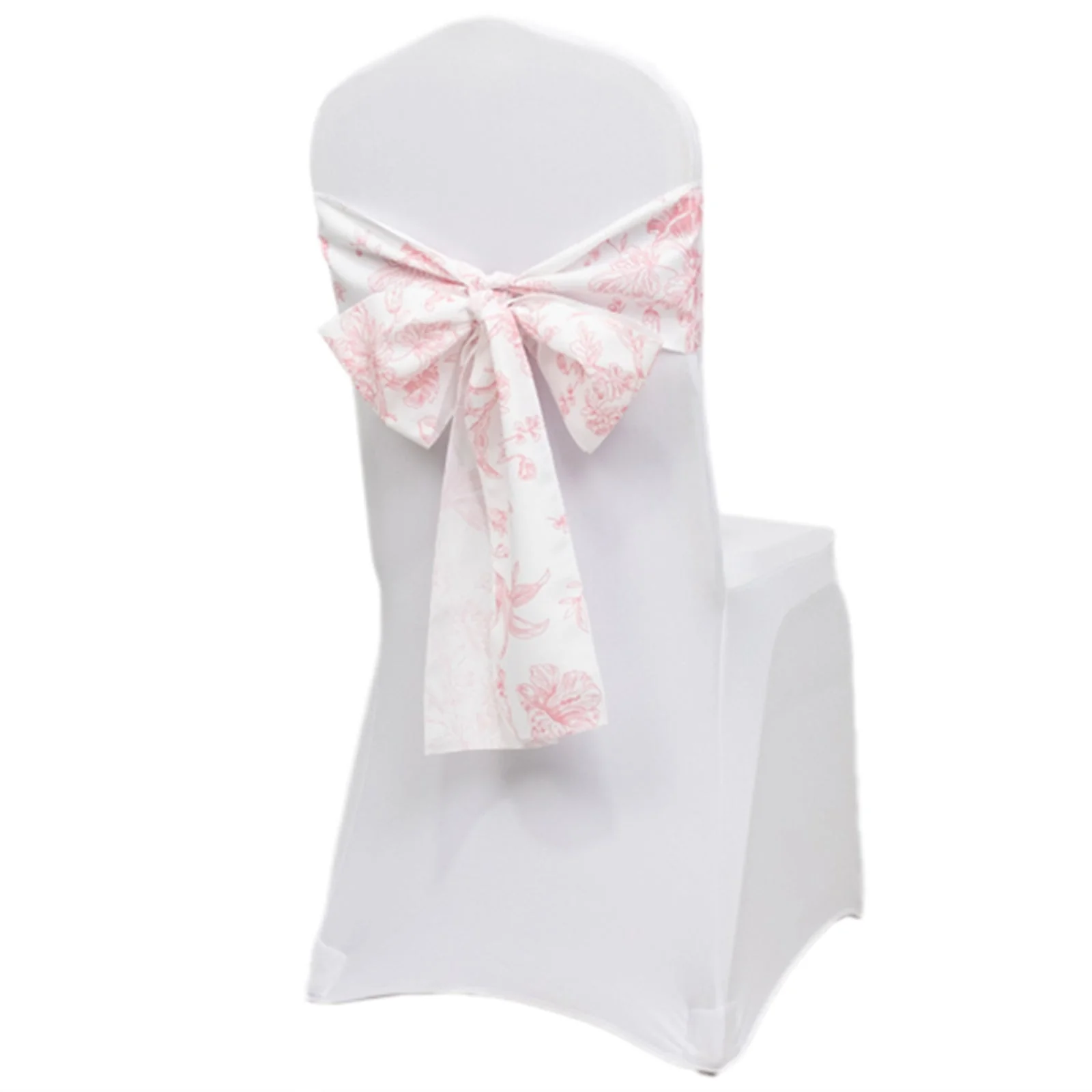 Polyester Chair Sashes 6"x108" White/Pink French Toile Floral Design - Durable & Reusable Chair Bows - Image 3