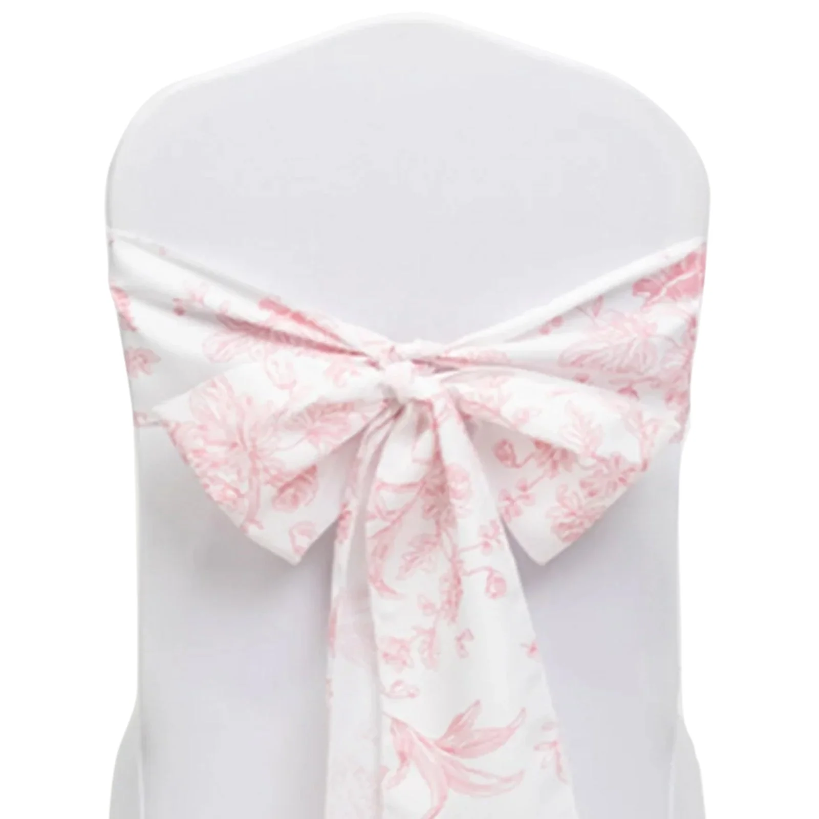 Polyester Chair Sashes 6"x108" White/Pink French Toile Floral Design - Durable & Reusable Chair Bows - Image 5