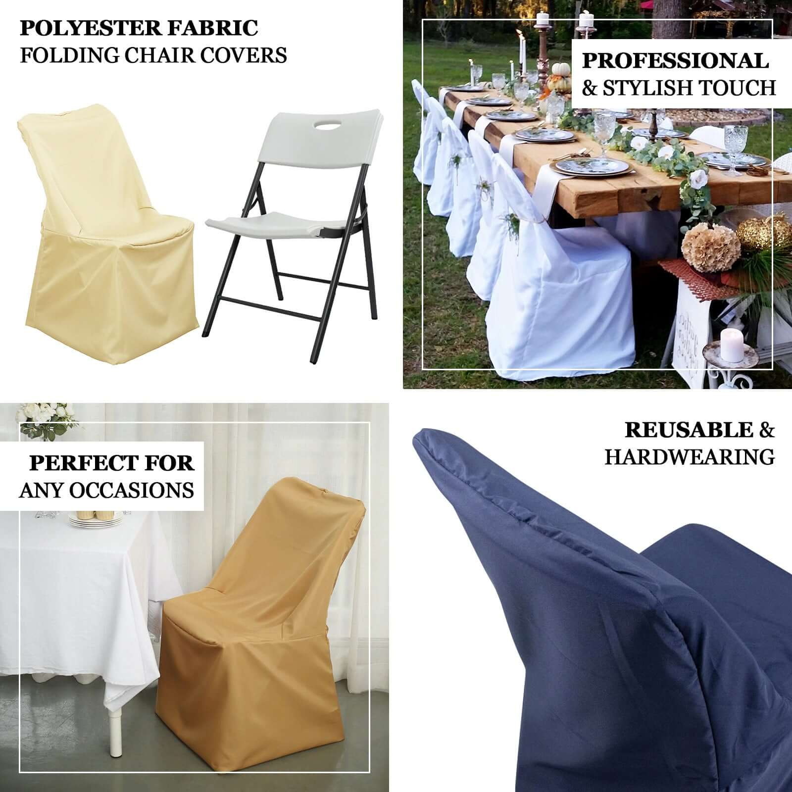 Polyester Folding Chair Cover Beige for Lifetime Chairs - Durable Reusable Slipcover - Image 4