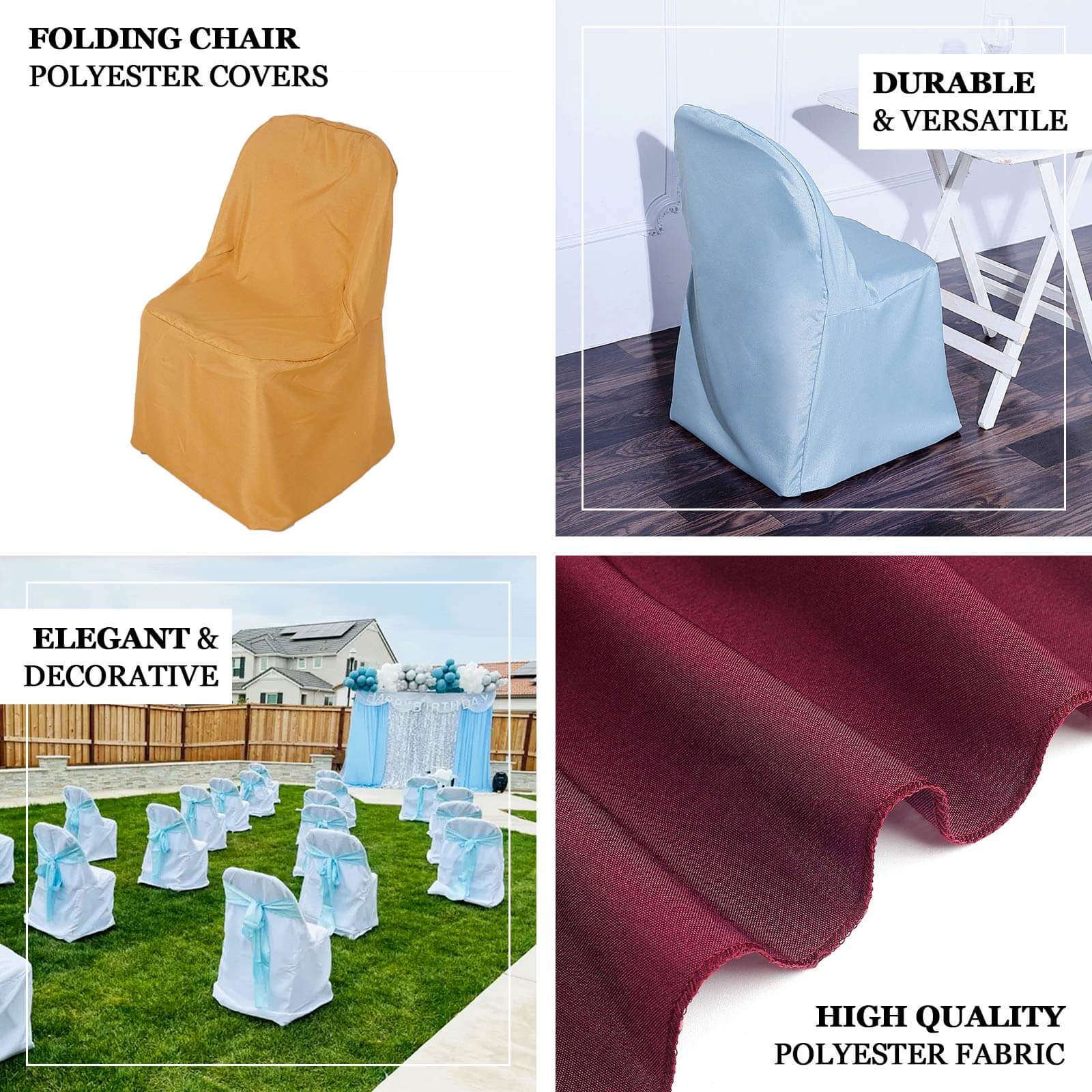 Polyester Folding Chair Cover Dusty Rose - Reusable Stain-Resistant Slipcover - Image 4