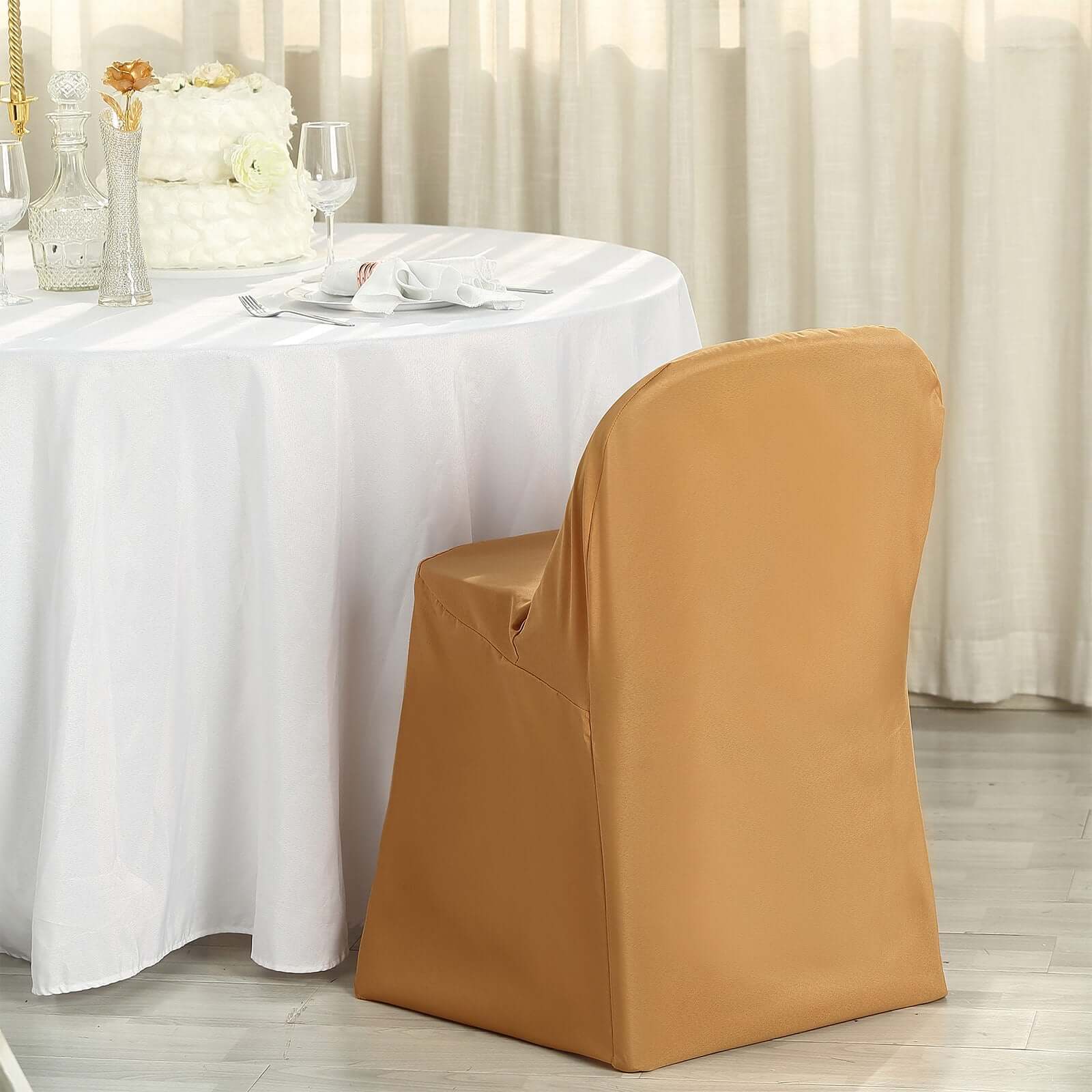 Polyester Folding Chair Cover Gold - Reusable Stain-Resistant Slip-On Design for Events - Image 7