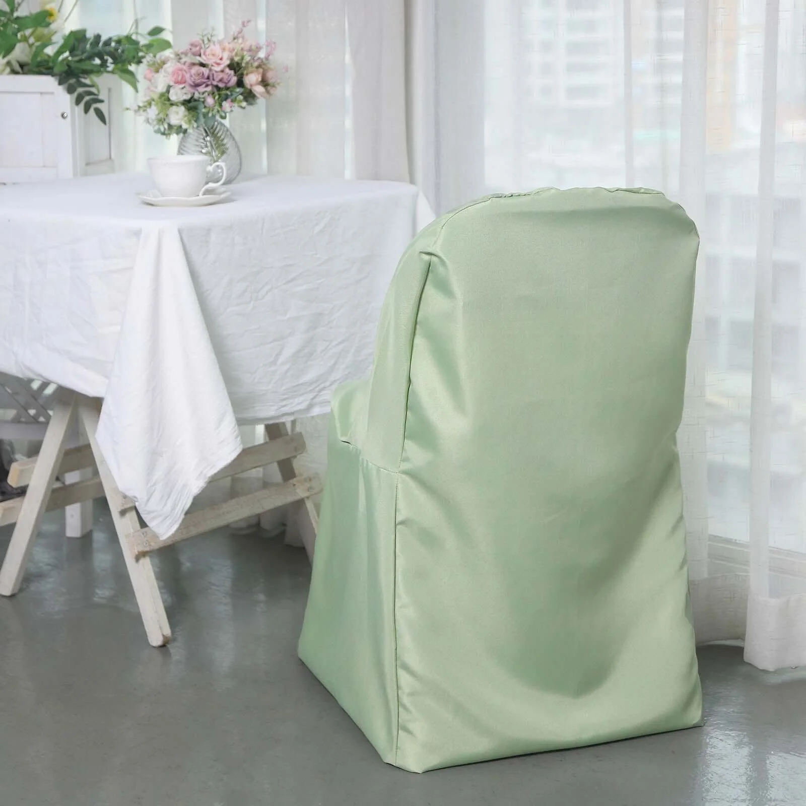Polyester Folding Chair Cover Sage Green - Reusable Stain-Resistant Slipcover - Image 2
