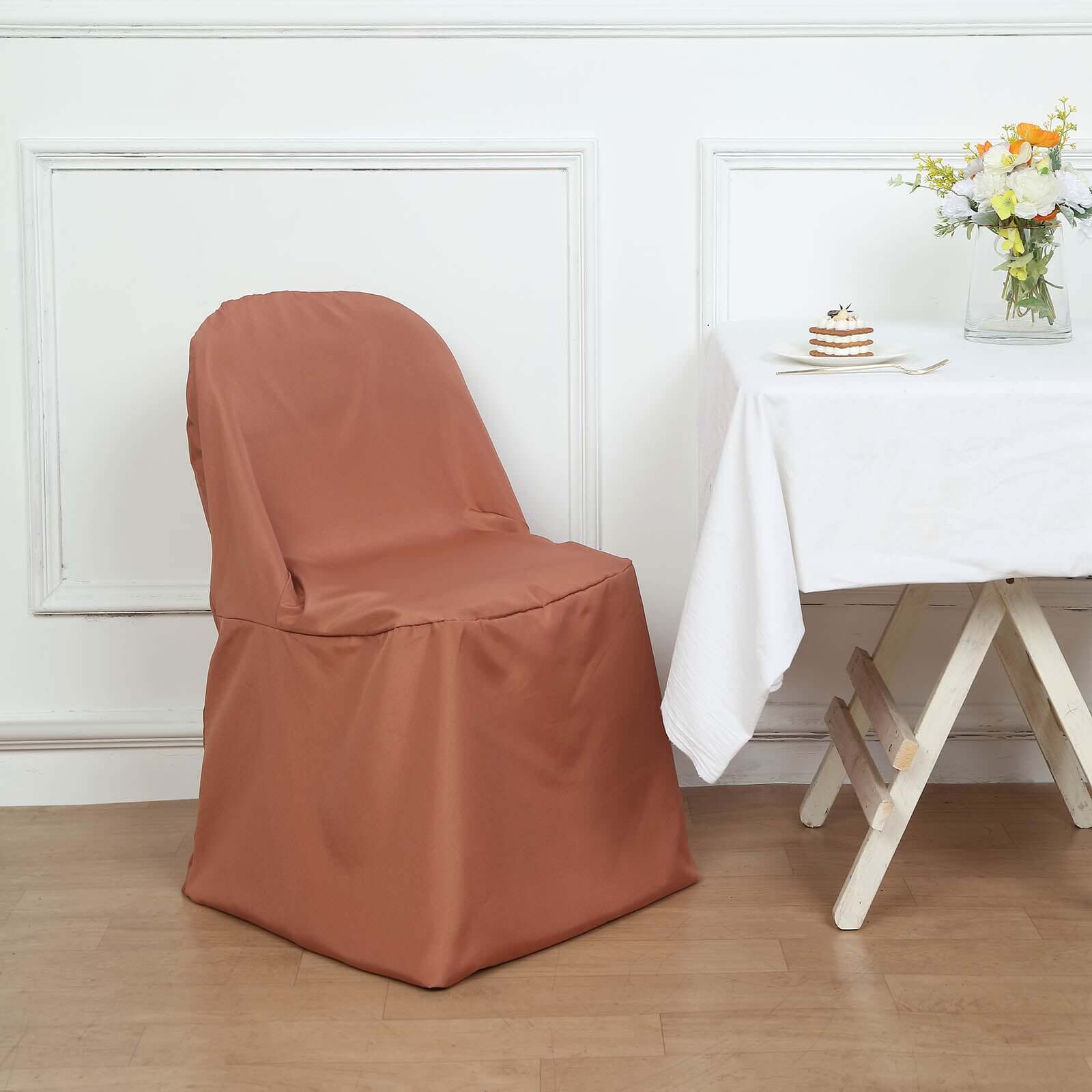 Polyester Folding Chair Cover Terracotta (Rust) - Reusable Stain-Resistant Slipcover - Image 6