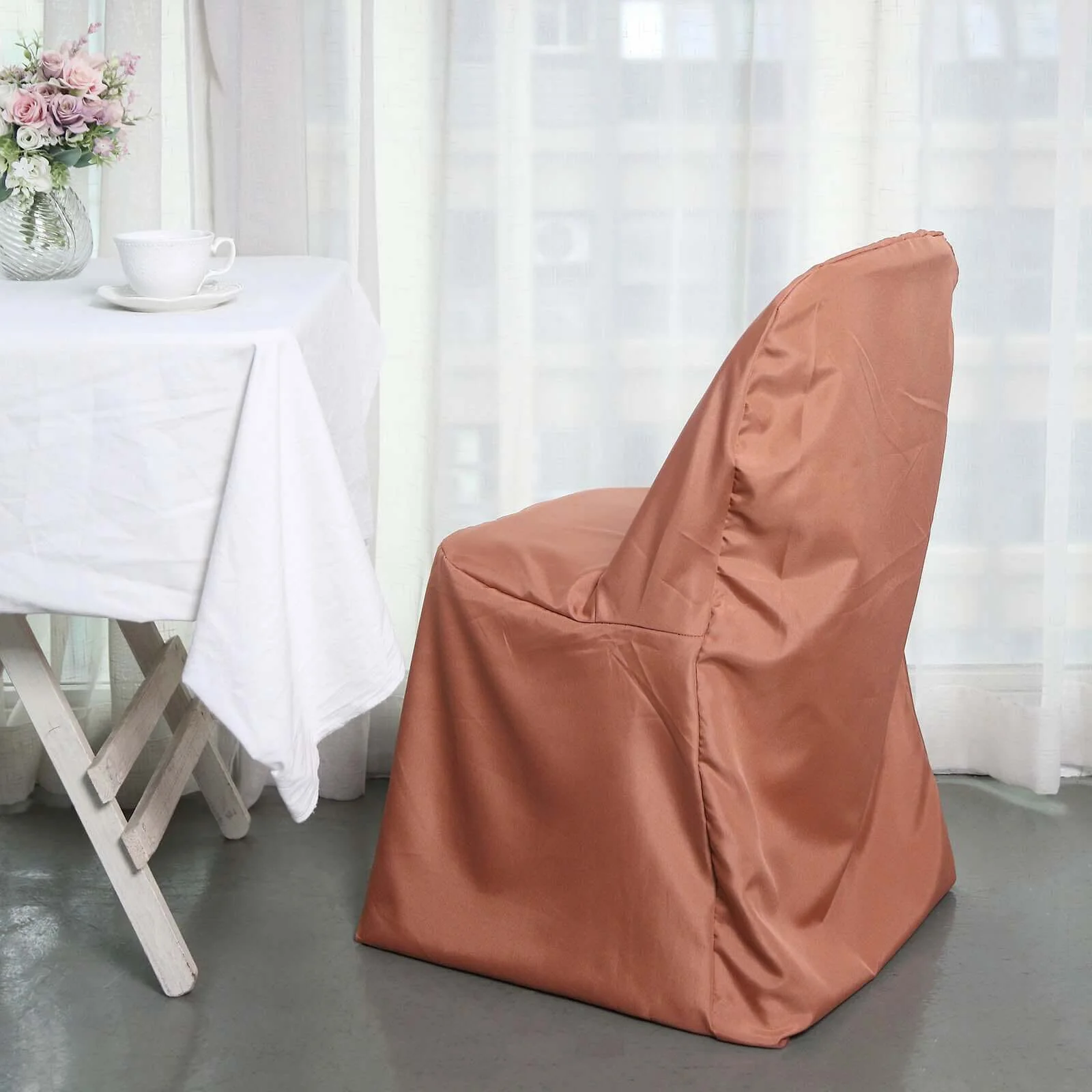 Polyester Folding Chair Cover Terracotta (Rust) - Reusable Stain-Resistant Slipcover - Image 9