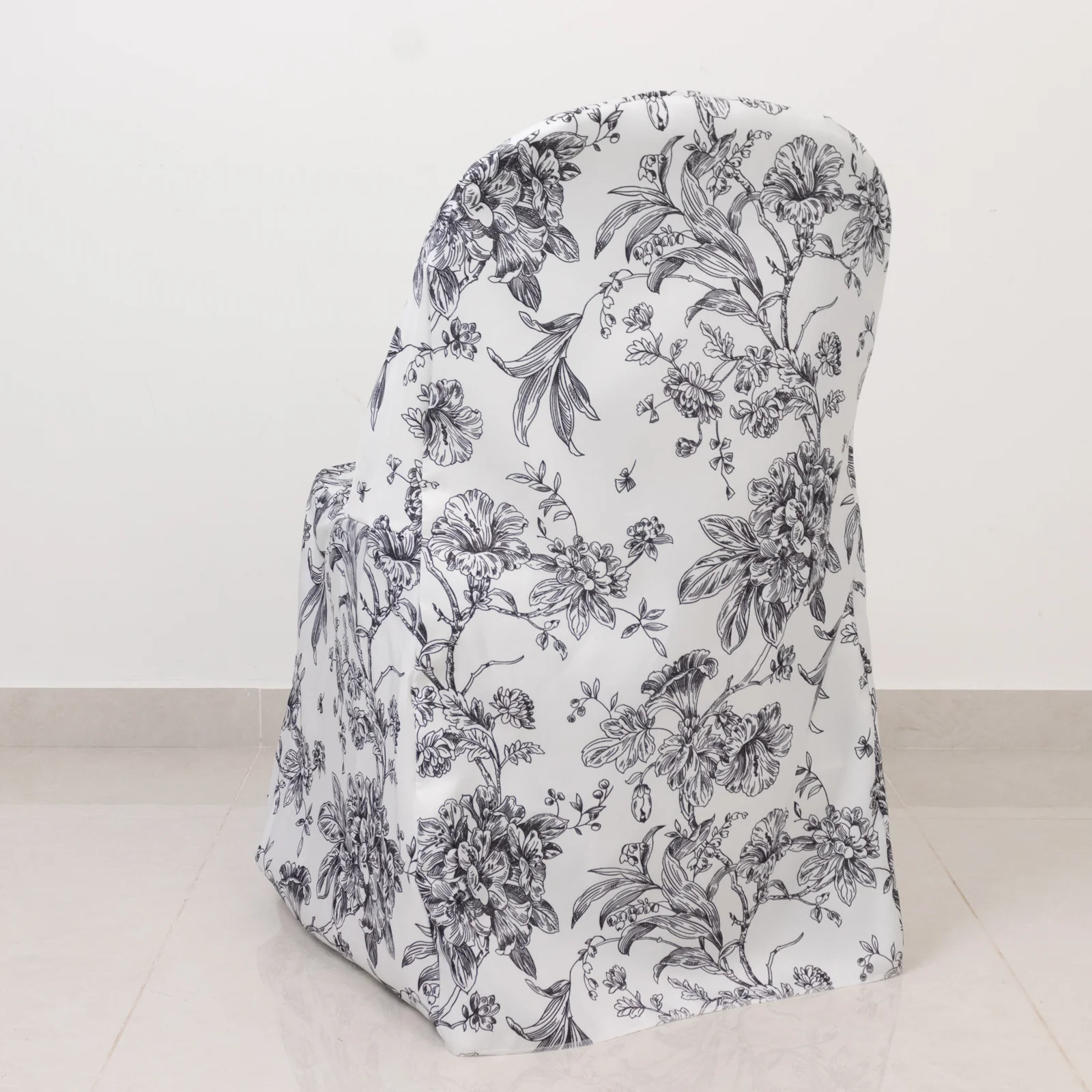 10 Pack Polyester Folding Chair Covers – White Black French Toile Pattern, Reusable Stain-Resistant Slip-On Slipcovers - Image 2
