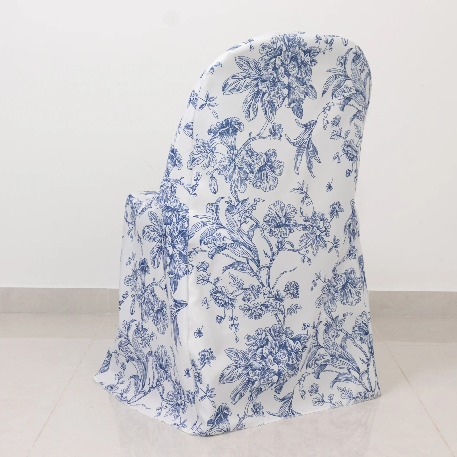 10 Pack Polyester Folding Chair Covers – White Blue French Toile Pattern, Reusable Stain-Resistant Slip-On Slipcovers - Image 2
