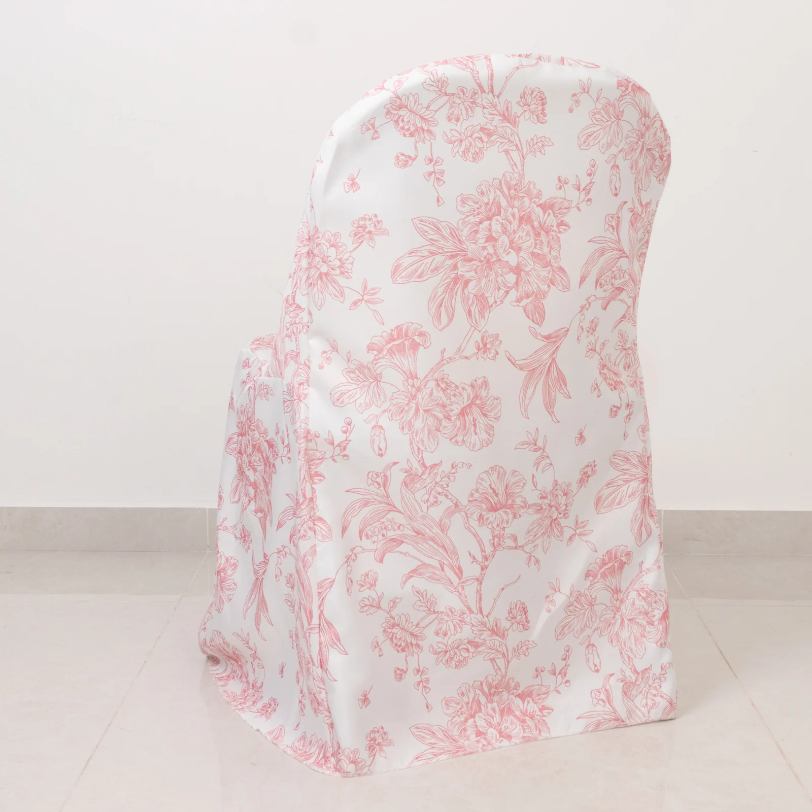10 Pack Polyester Folding Chair Covers – White Pink French Toile Pattern, Reusable Stain-Resistant Slip-On Slipcovers - Image 2