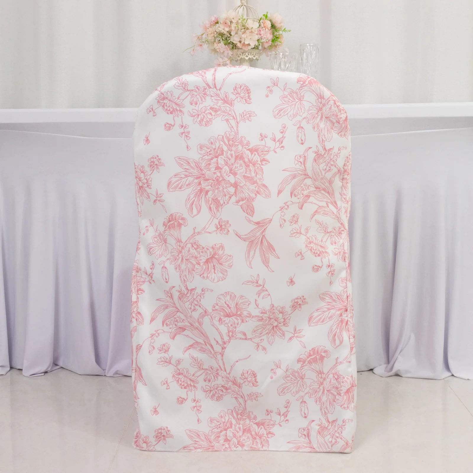 10 Pack Polyester Folding Chair Covers – White Pink French Toile Pattern, Reusable Stain-Resistant Slip-On Slipcovers - Image 5