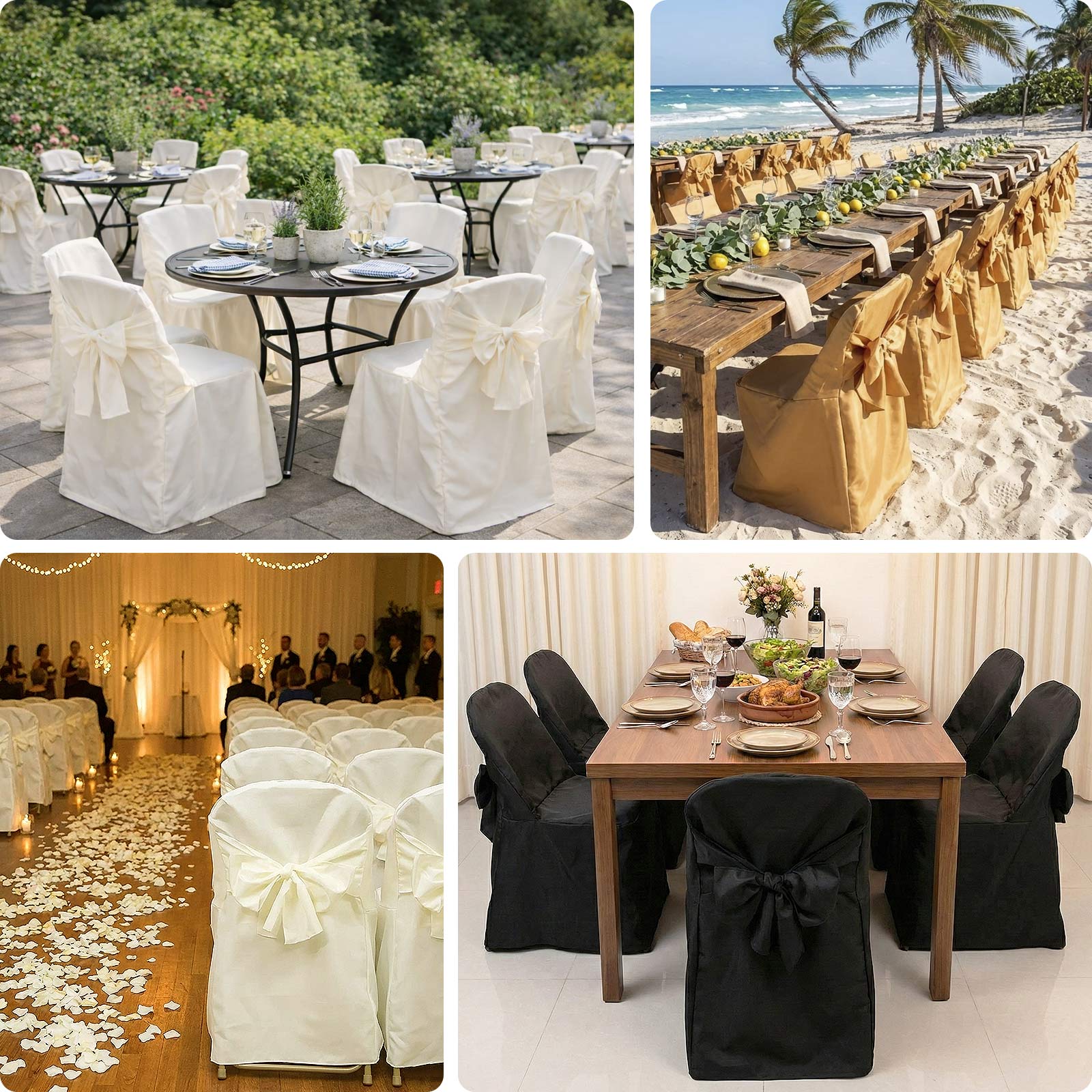 10-Pack Polyester Folding Chair Covers with Attached Sashes – Black Durable Reusable Slip-On Covers for Wedding & Event Decor - Image 5