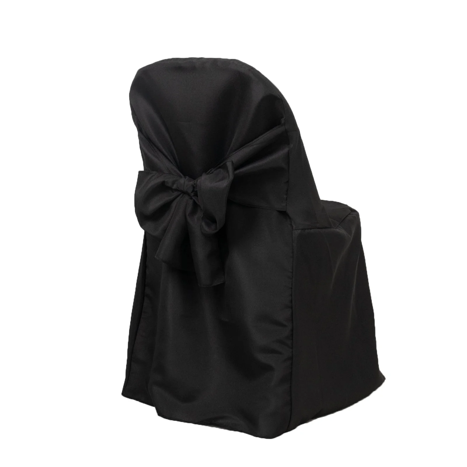 10-Pack Polyester Folding Chair Covers with Attached Sashes – Black Durable Reusable Slip-On Covers for Wedding & Event Decor - Image 8