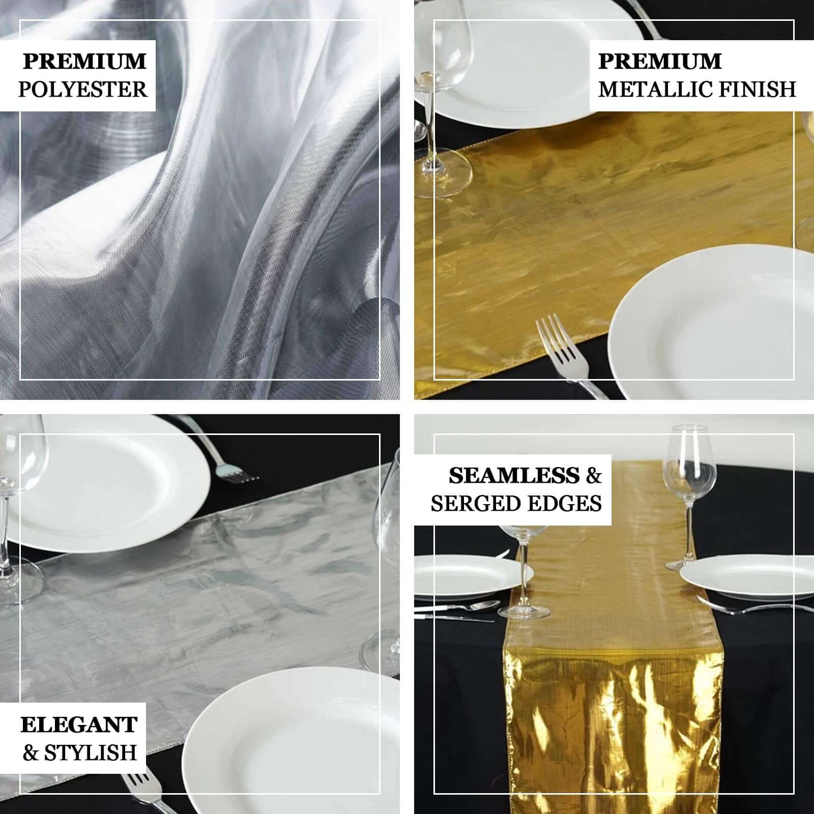 Polyester Lame Table Runner 13"x108" Shiny Metallic Gold - Glamorous Shimmery Table Decor - Image 4
