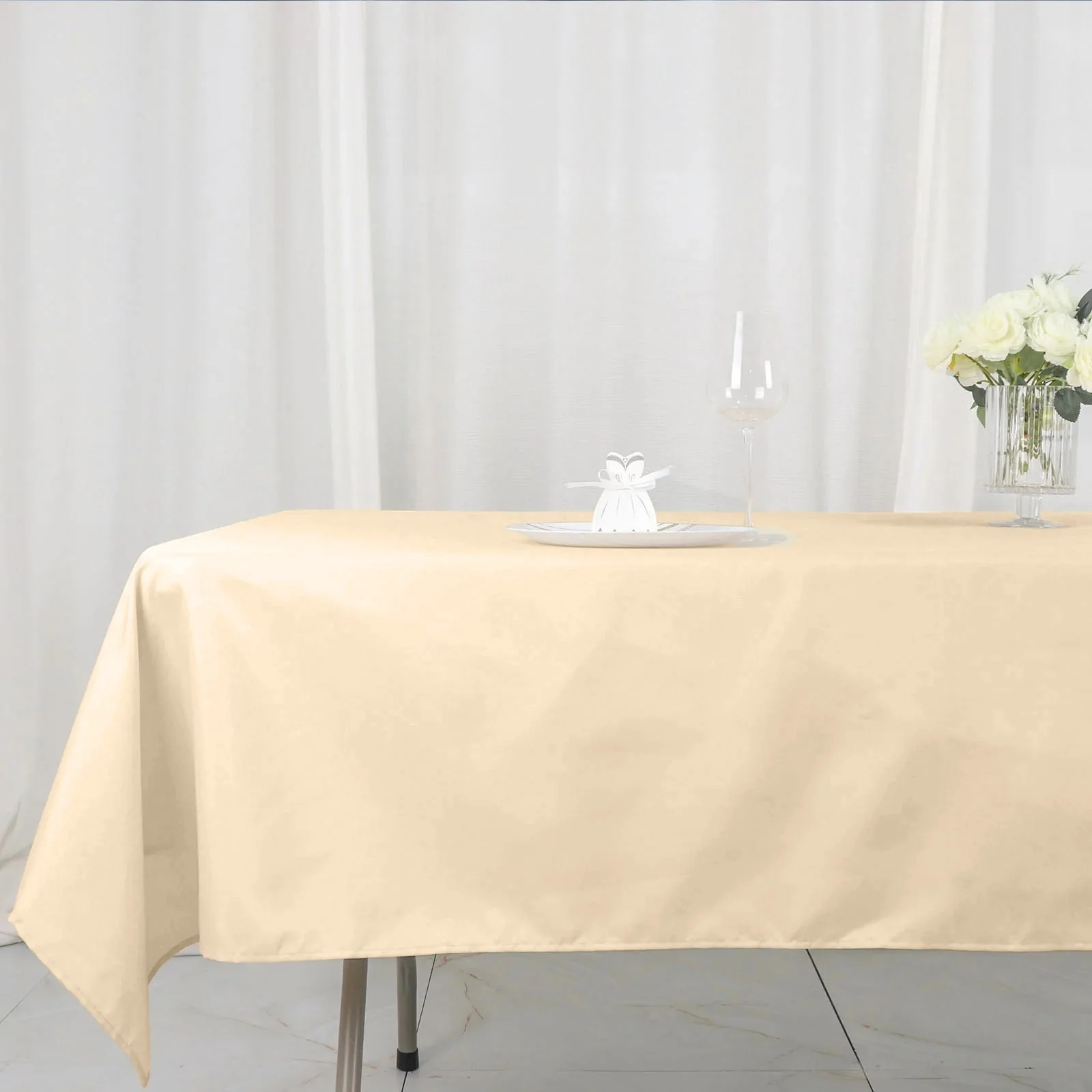 Polyester Rectangle Tablecloth 54"x96" Beige - Linen Texture Table Cover - Image 2