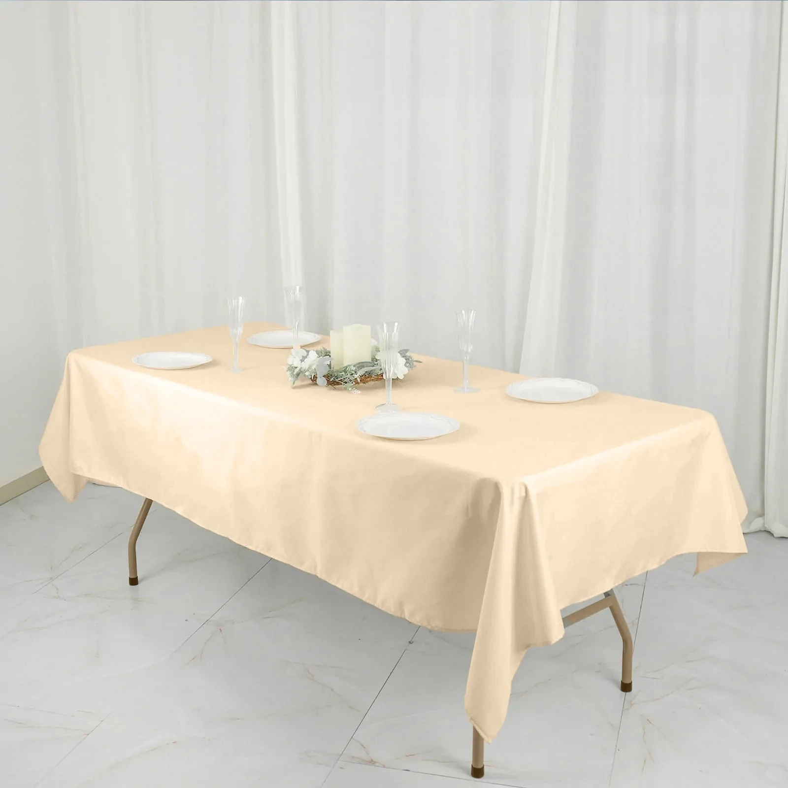 Polyester Rectangle Tablecloth 54"x96" Beige - Linen Texture Table Cover - Image 7