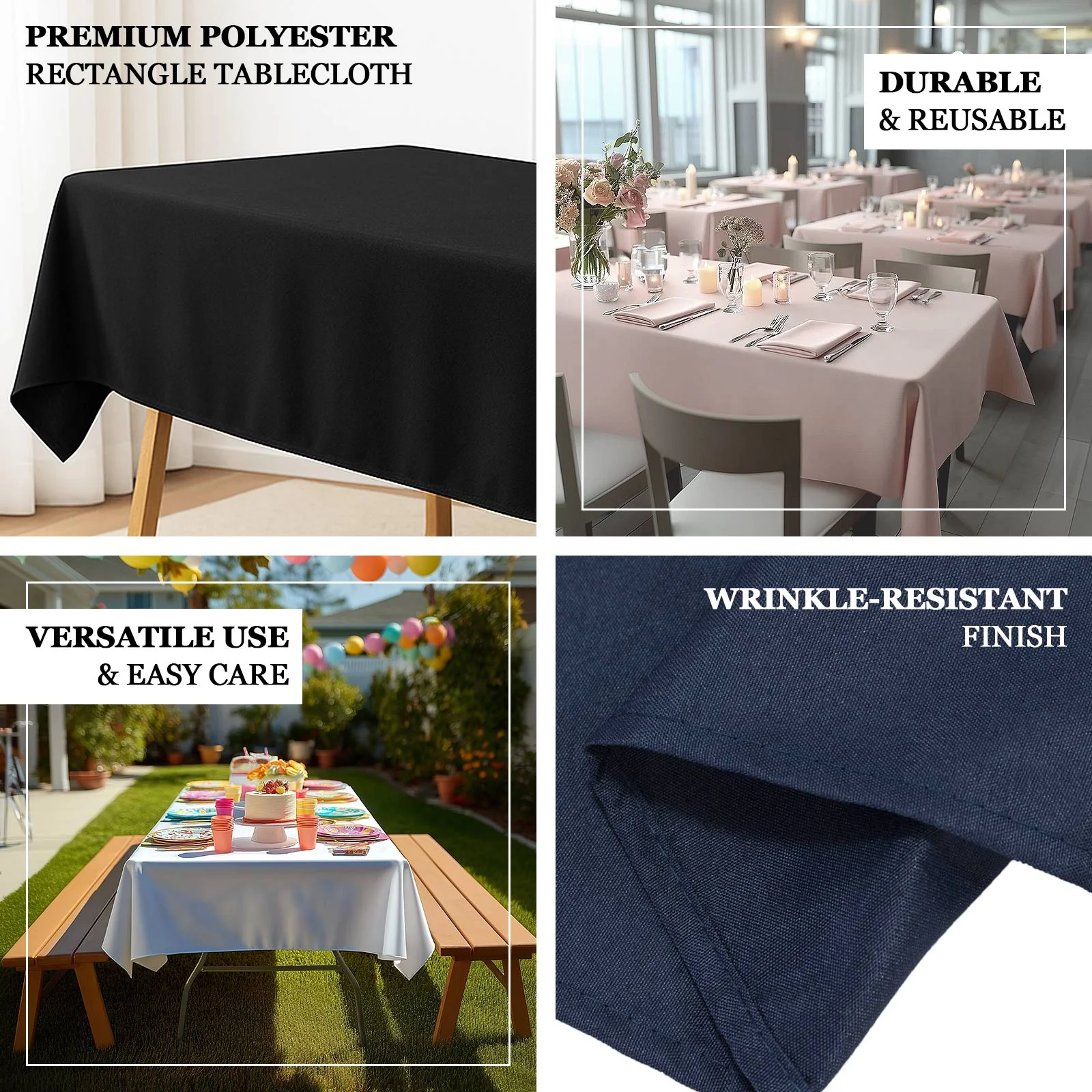 Polyester Rectangle Tablecloth 54"x96" Black - Linen Texture Table Cover - Image 4