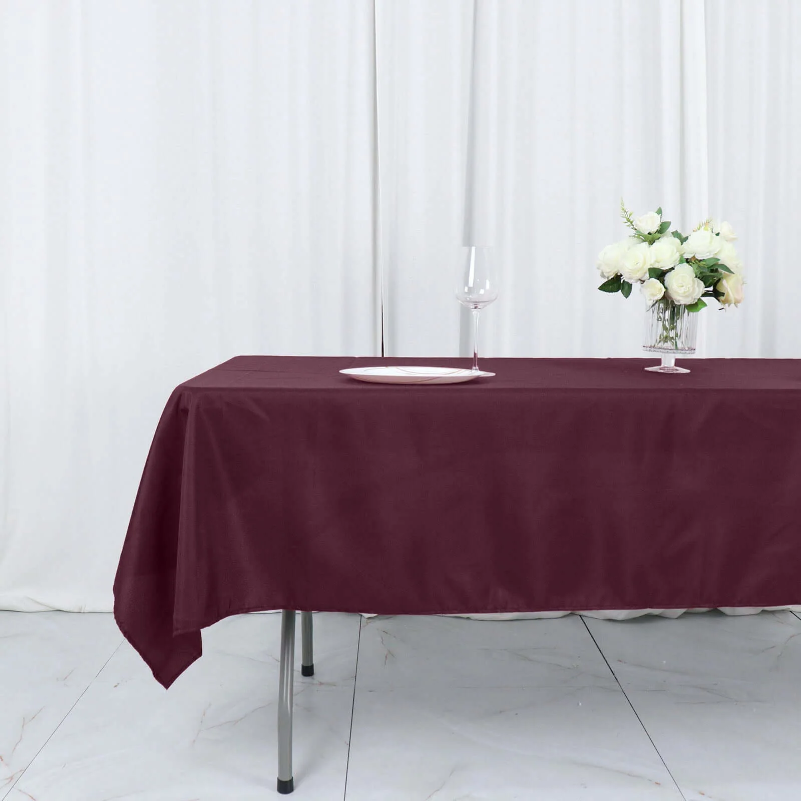 Polyester Rectangle Tablecloth 54"x96" Burgundy - Linen Texture Table Cover - Image 2