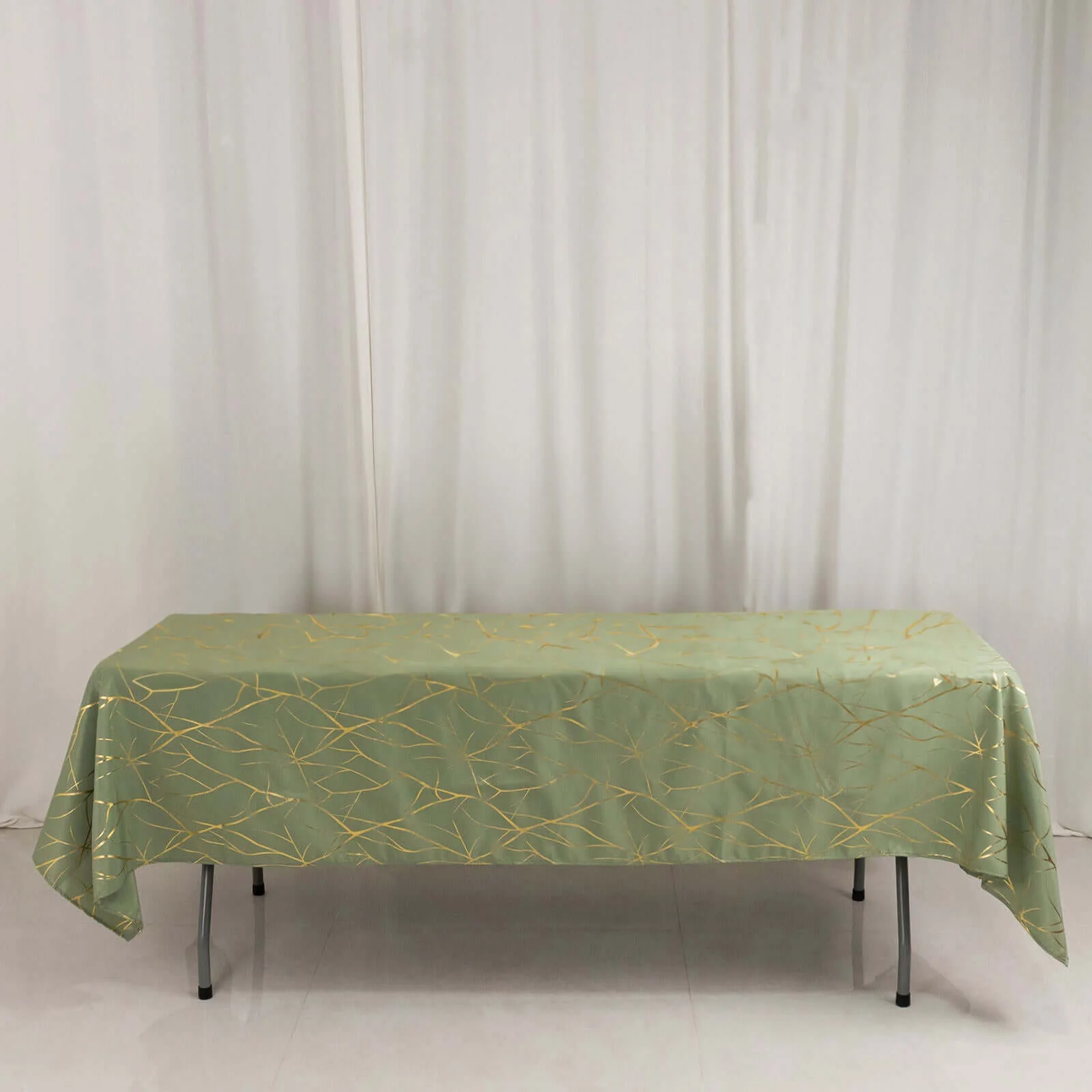 Polyester Rectangle Tablecloth 60"x102" Dusty Sage Green with Gold Foil Tree Branch Pattern - Wrinkle-Resistant & Durable
