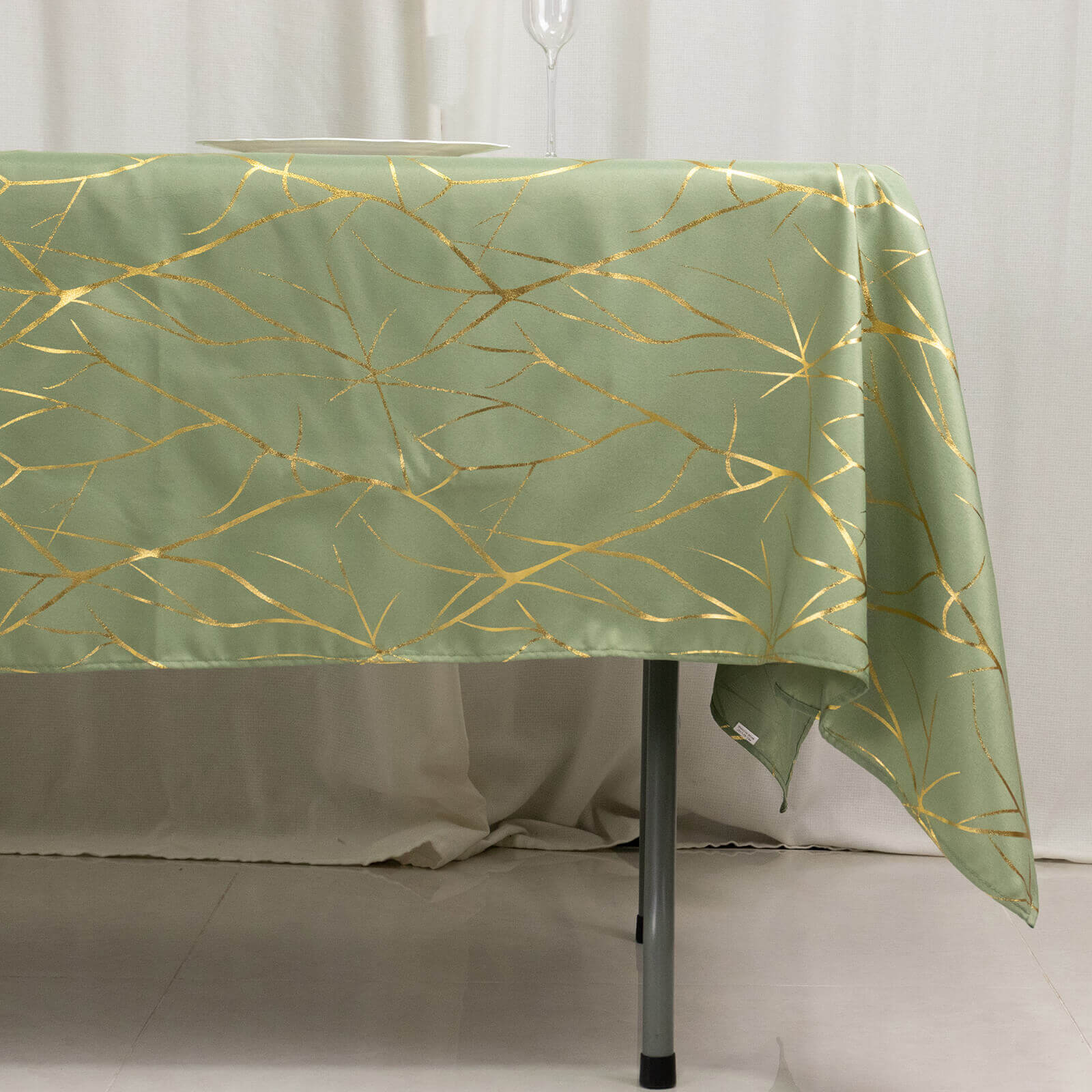Polyester Rectangle Tablecloth 60"x102" Dusty Sage Green with Gold Foil Tree Branch Pattern - Wrinkle-Resistant & Durable - Image 2
