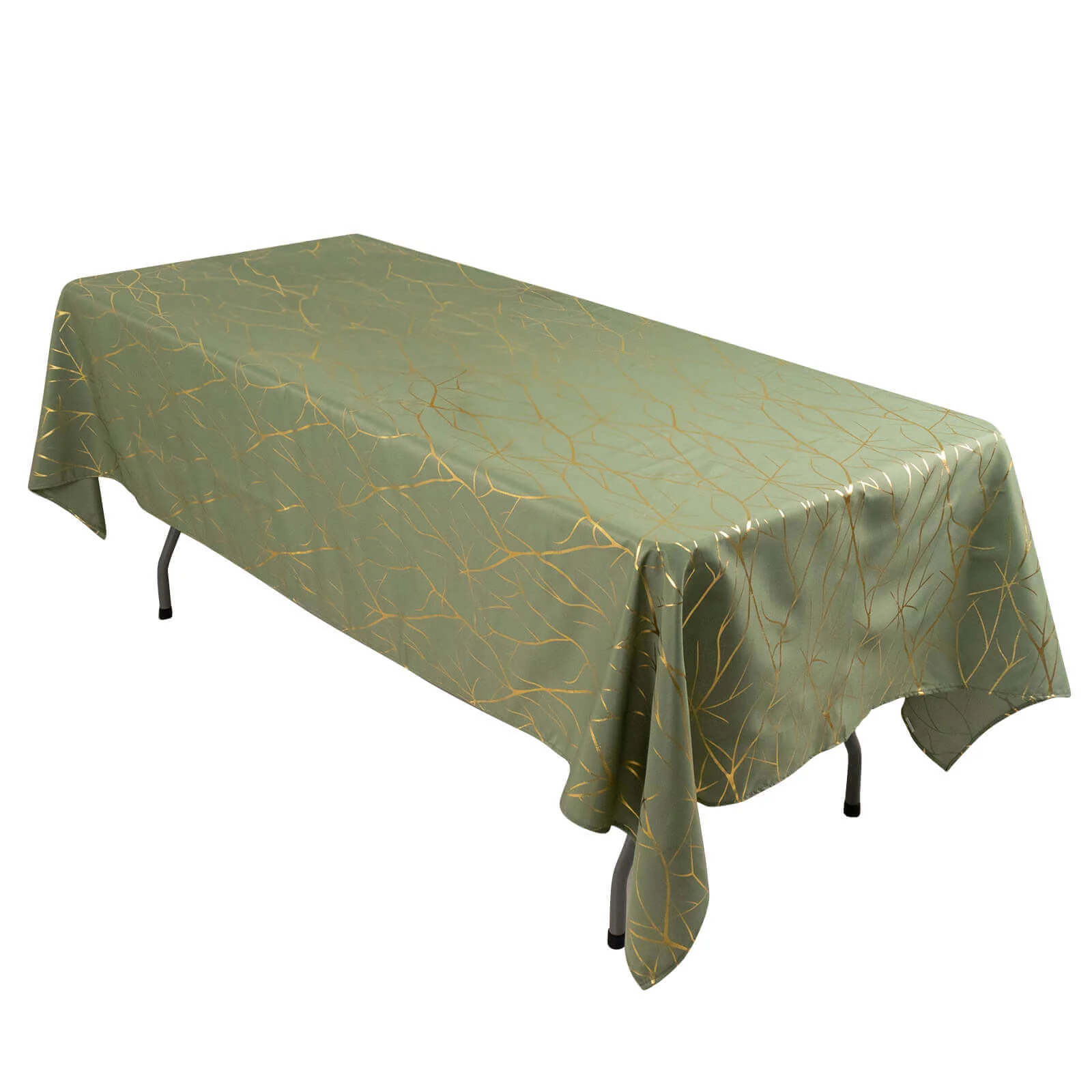 Polyester Rectangle Tablecloth 60"x102" Dusty Sage Green with Gold Foil Tree Branch Pattern - Wrinkle-Resistant & Durable - Image 3