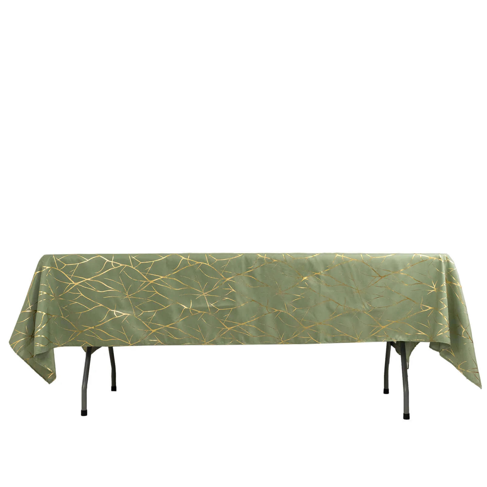 Polyester Rectangle Tablecloth 60"x102" Dusty Sage Green with Gold Foil Tree Branch Pattern - Wrinkle-Resistant & Durable - Image 7
