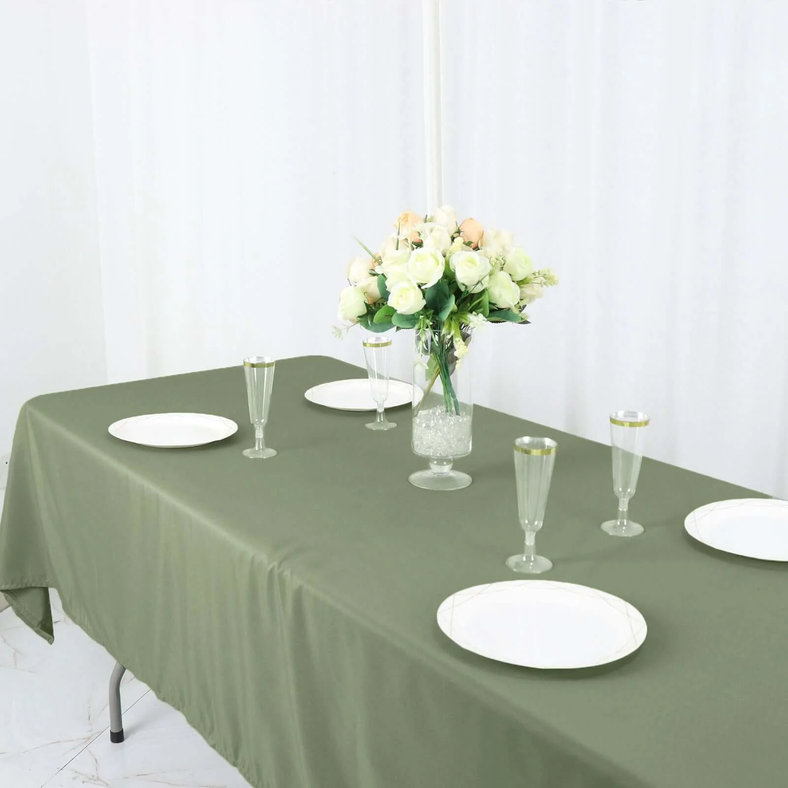 Polyester Rectangle Tablecloth 60"x102" Dusty Sage Green - Wrinkle-Resistant Finish - Image 2