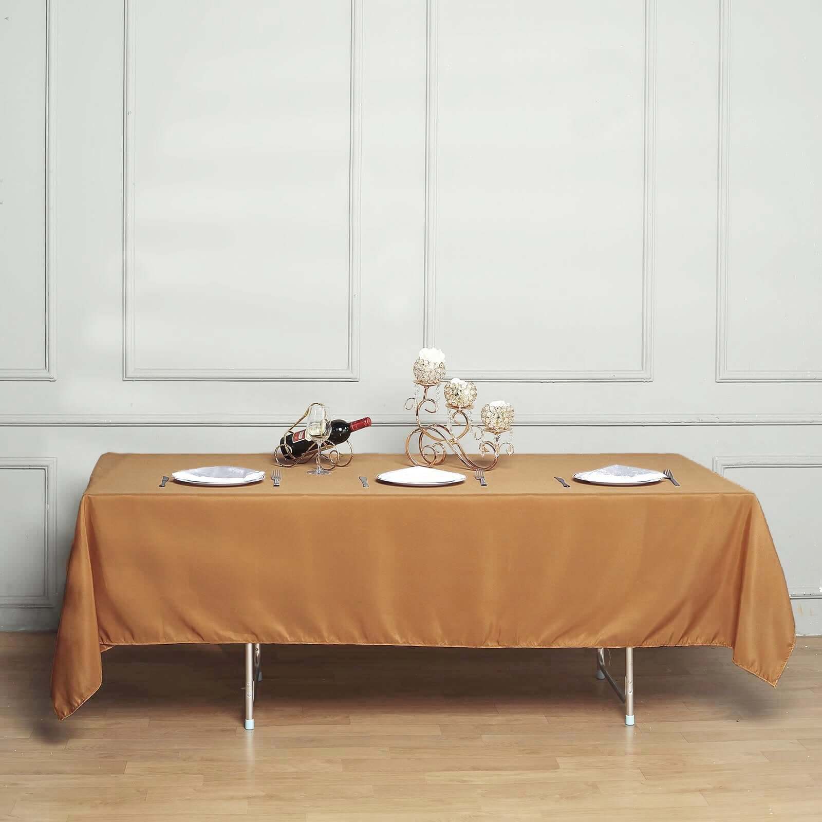 Polyester Rectangle Tablecloth 60"x102" Gold with Wrinkle-Resistant Finish - Ideal for Parties - Image 2