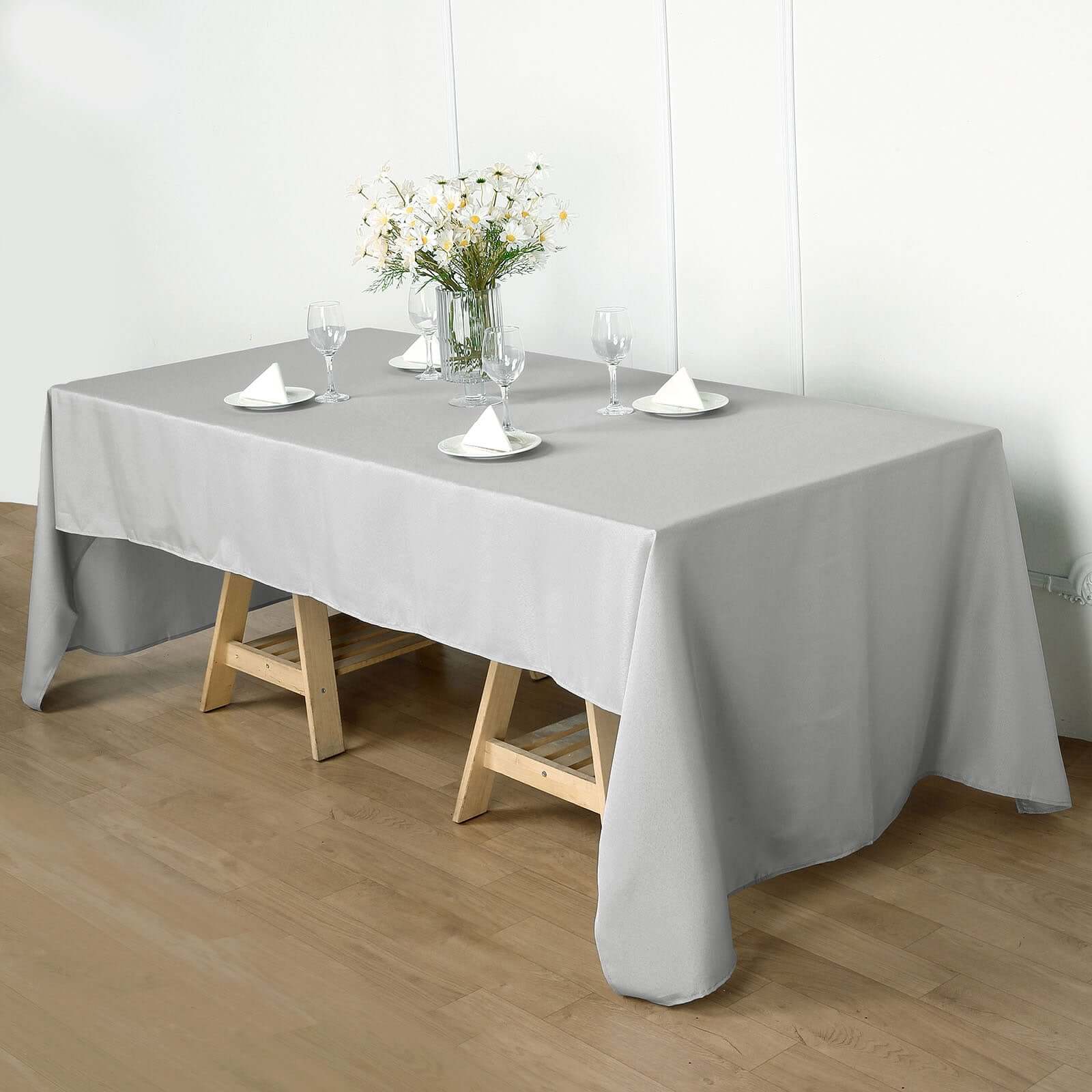 Polyester Rectangle Tablecloth 60"x102" Silver - Wrinkle-Resistant Finish