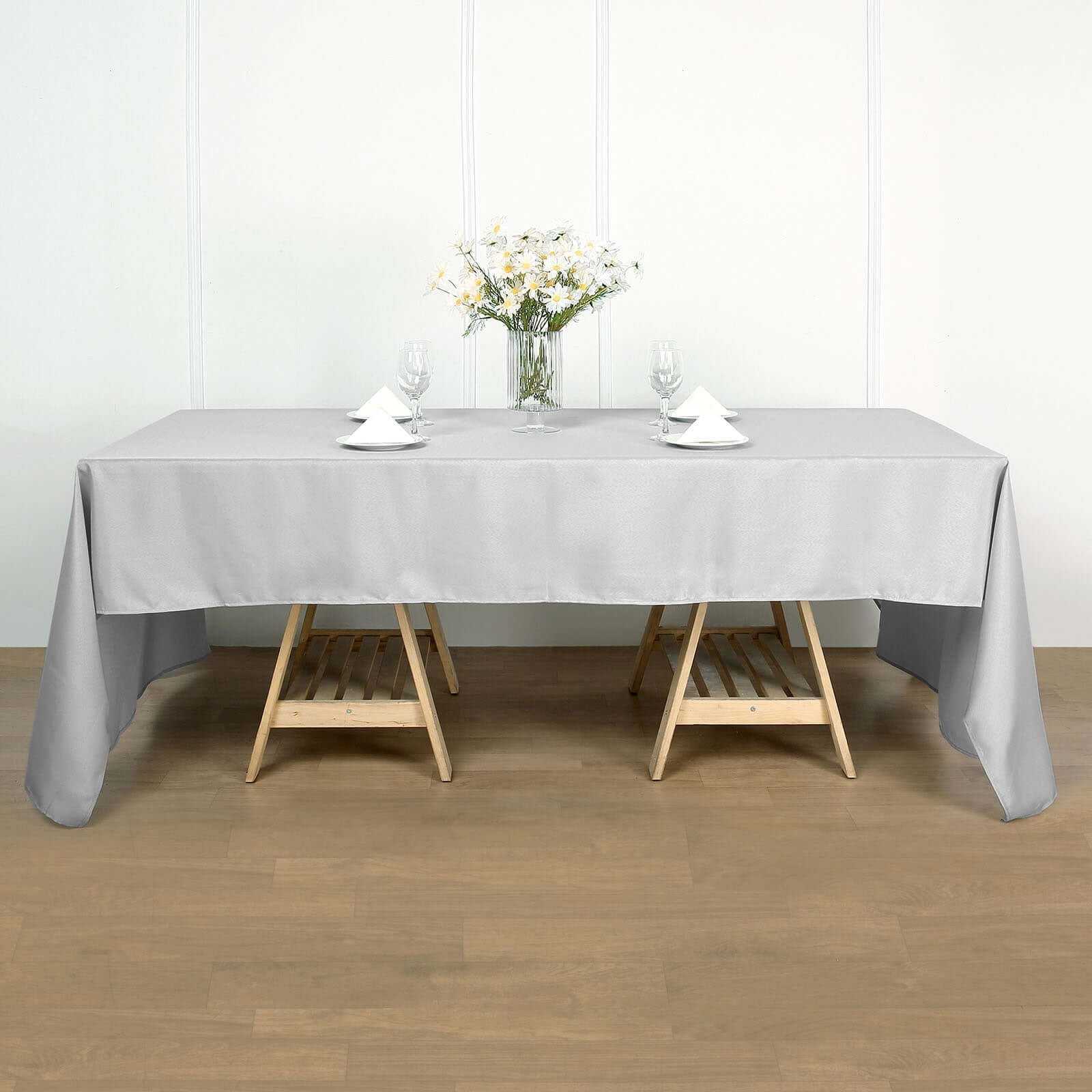 Polyester Rectangle Tablecloth 60"x102" Silver - Wrinkle-Resistant Finish - Image 2