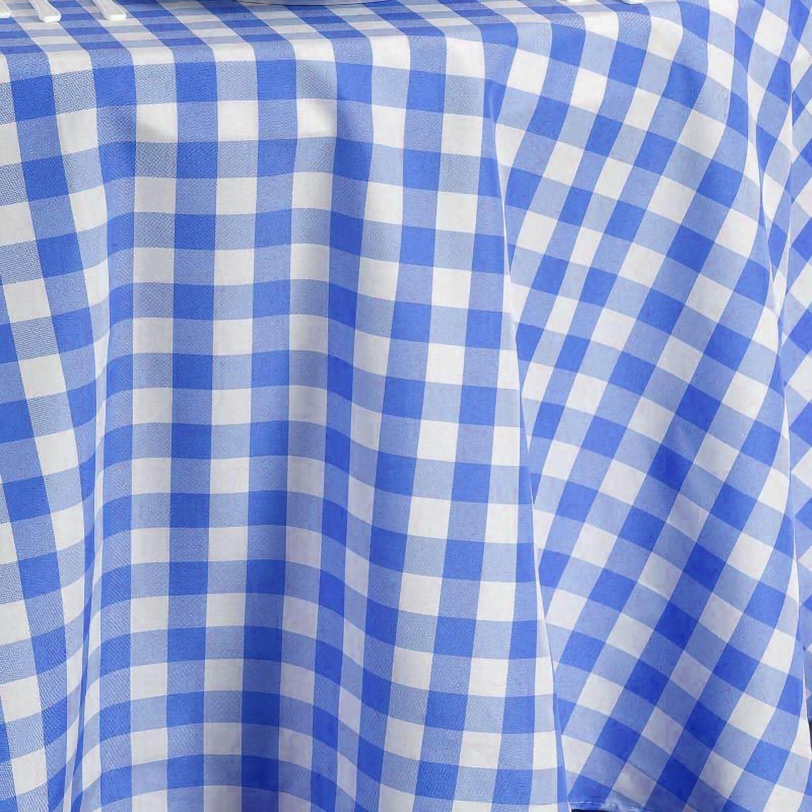 Polyester Rectangle Tablecloth 60"x102" White/Blue Checkered Buffalo Plaid Table Cover - Image 2