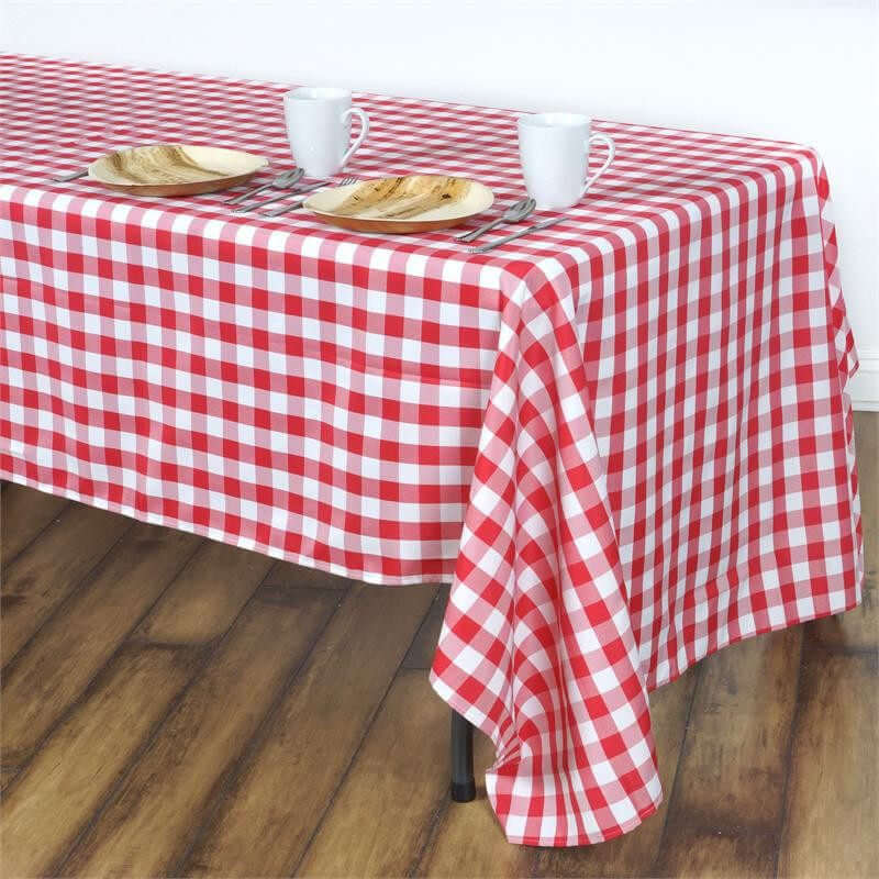 Polyester Rectangle Tablecloth 60"x102" White/Red with Checkered Buffalo Plaid Design - Stylish Decor for Gatherings - Image 2