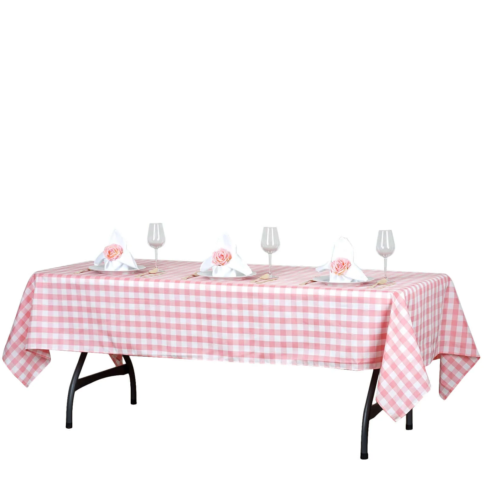 Polyester Rectangle Tablecloth 60"x102" White/Rose Quartz with Checkered Buffalo Plaid Table Cover - Image 6