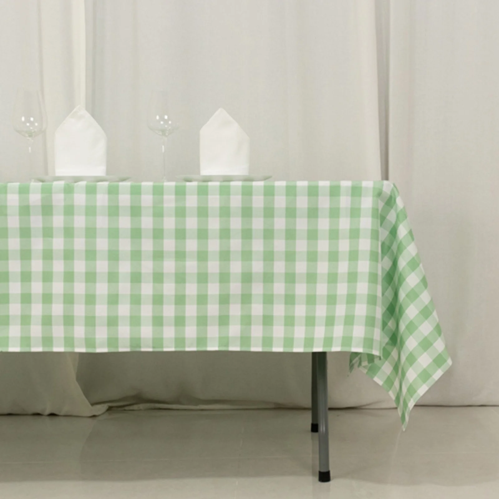 Polyester Rectangle Tablecloth 60"x102" White/Sage Green Checkered Buffalo Plaid Table Cover - Image 2