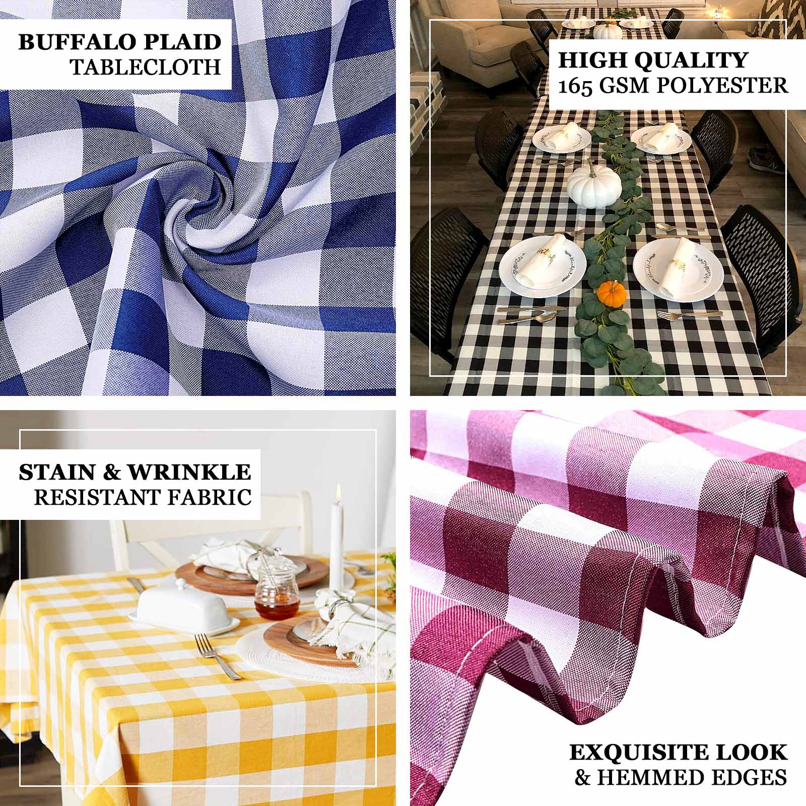 Polyester Rectangle Tablecloth 60"x102" White/Sage Green Checkered Buffalo Plaid Table Cover - Image 4
