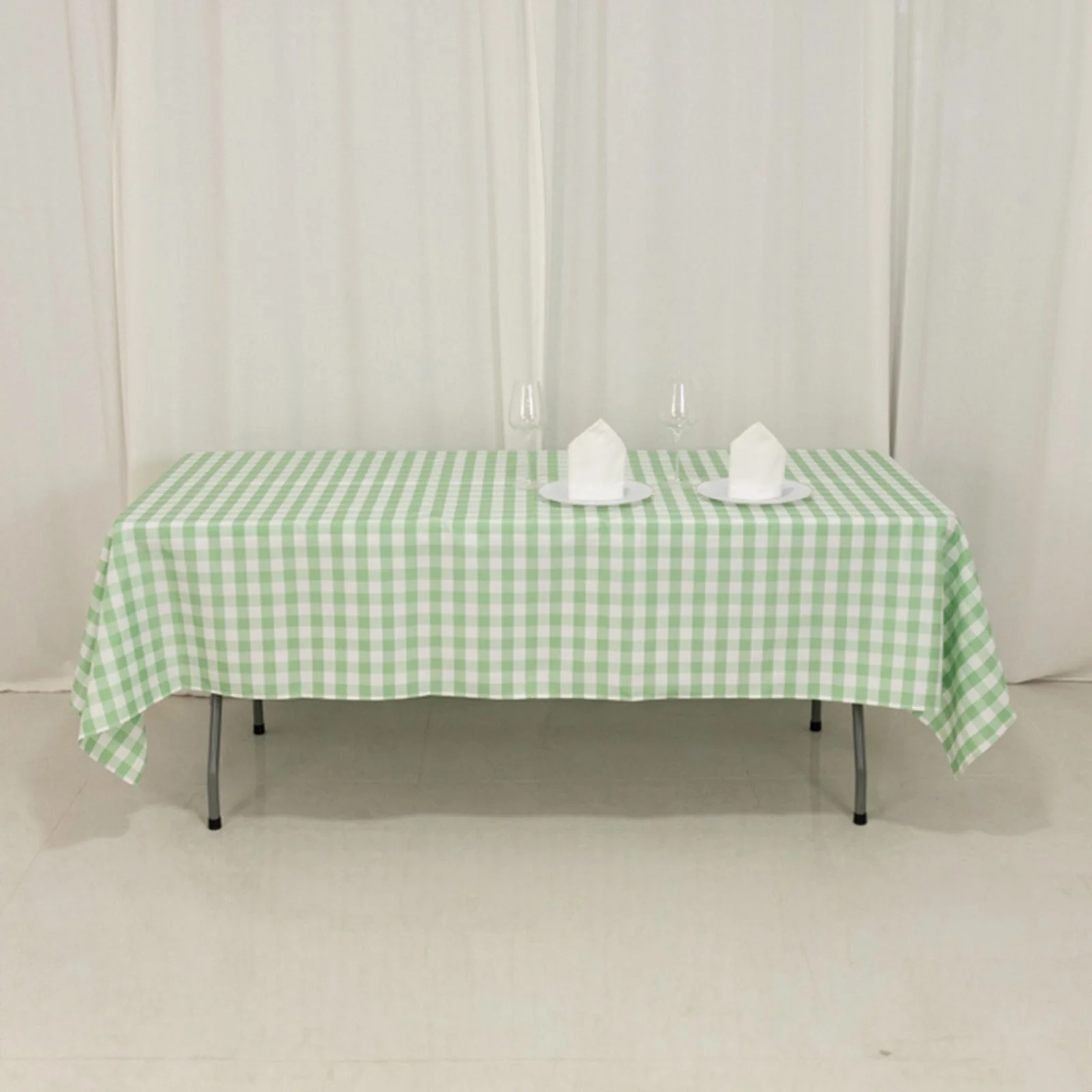 Polyester Rectangle Tablecloth 60"x102" White/Sage Green Checkered Buffalo Plaid Table Cover - Image 6