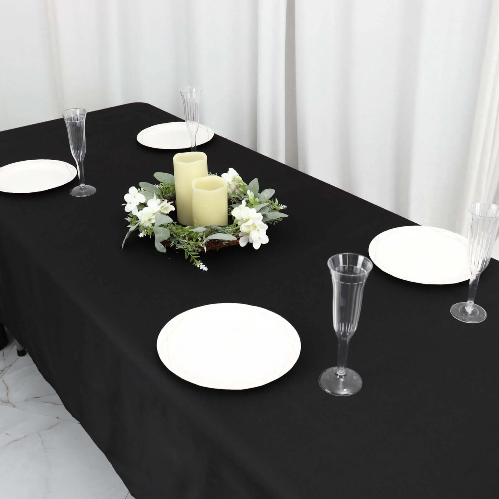 Polyester Rectangle Tablecloth 60"x126" Black - Durable and Wrinkle-Resistant Table Cover for Weddings & Events - Image 2