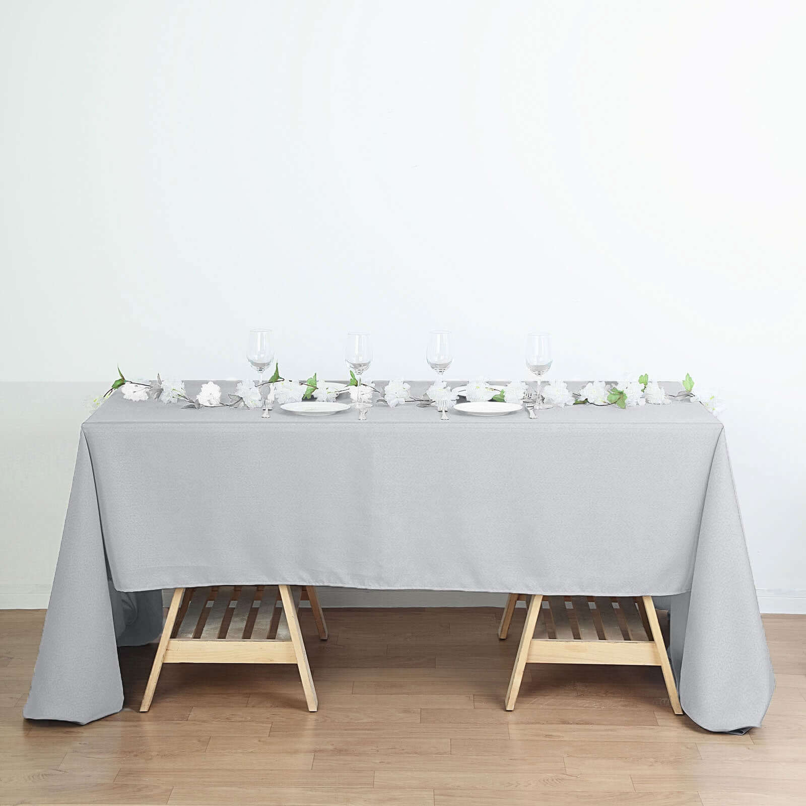 Polyester Rectangle Tablecloth 60"x126" Silver - Durable & Wrinkle-Resistant Table Cover - Image 2