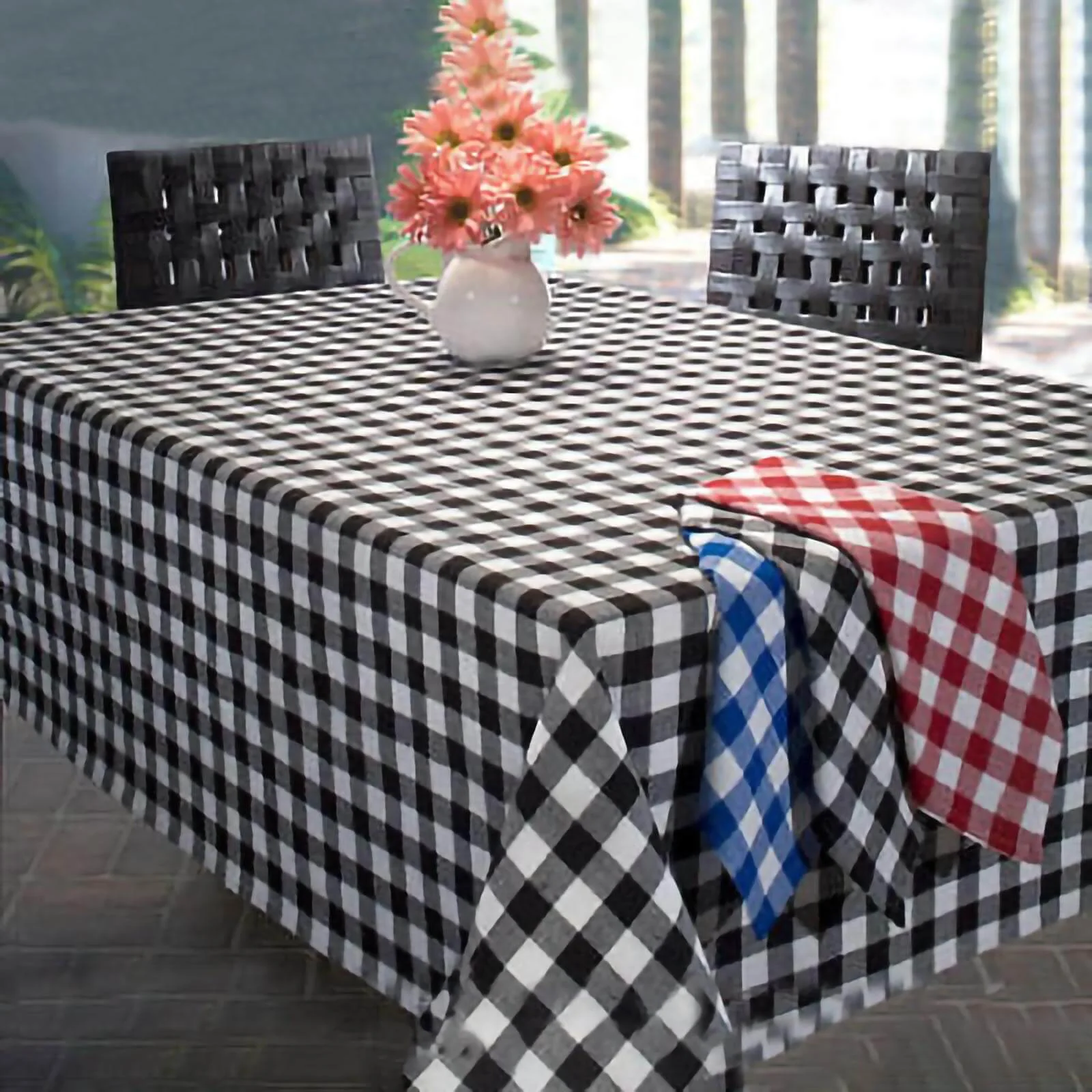 Polyester Rectangle Tablecloth 60"x126" White/Black Checkered Buffalo Plaid Table Cover - Image 2
