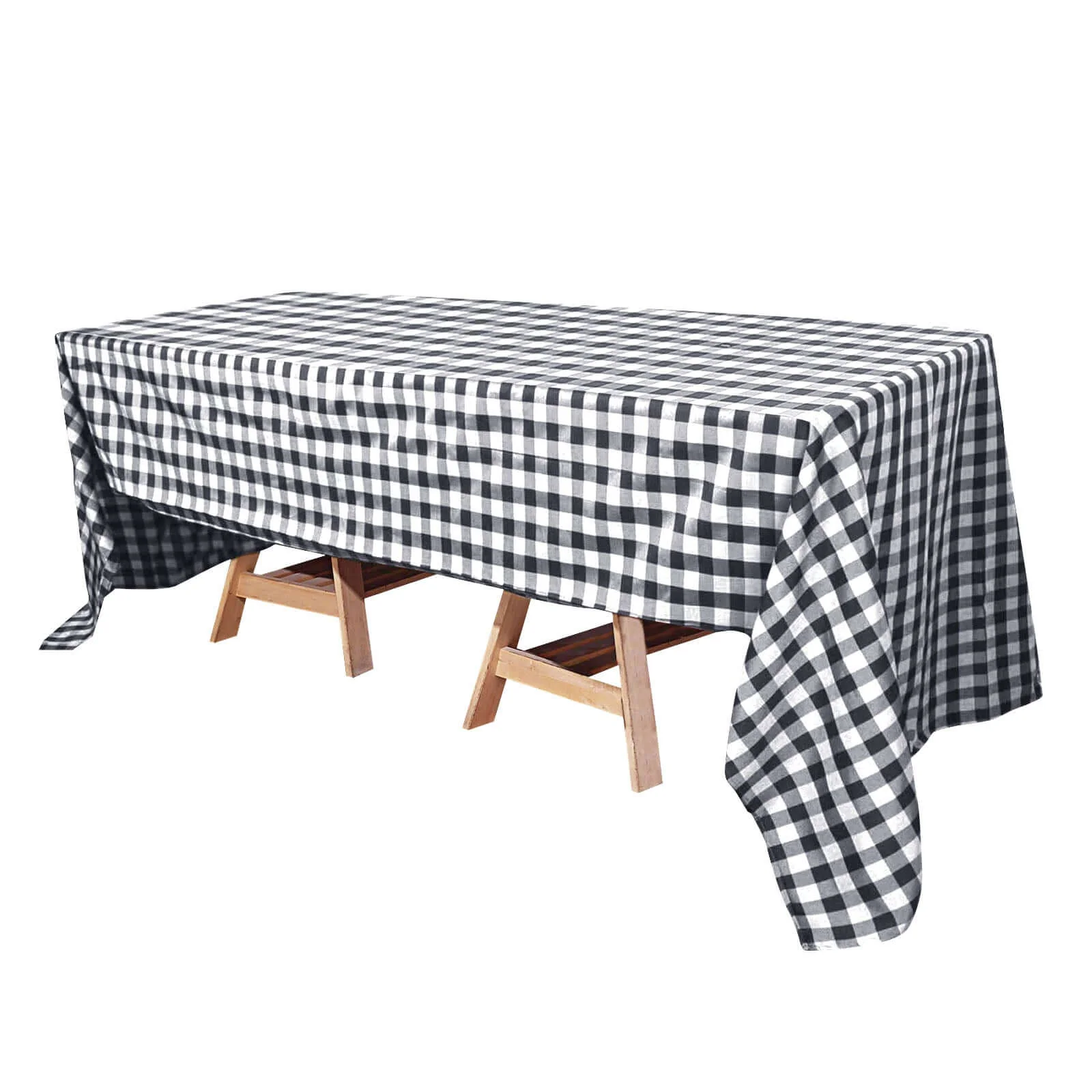 Polyester Rectangle Tablecloth 60"x126" White/Black Checkered Buffalo Plaid Table Cover - Image 5