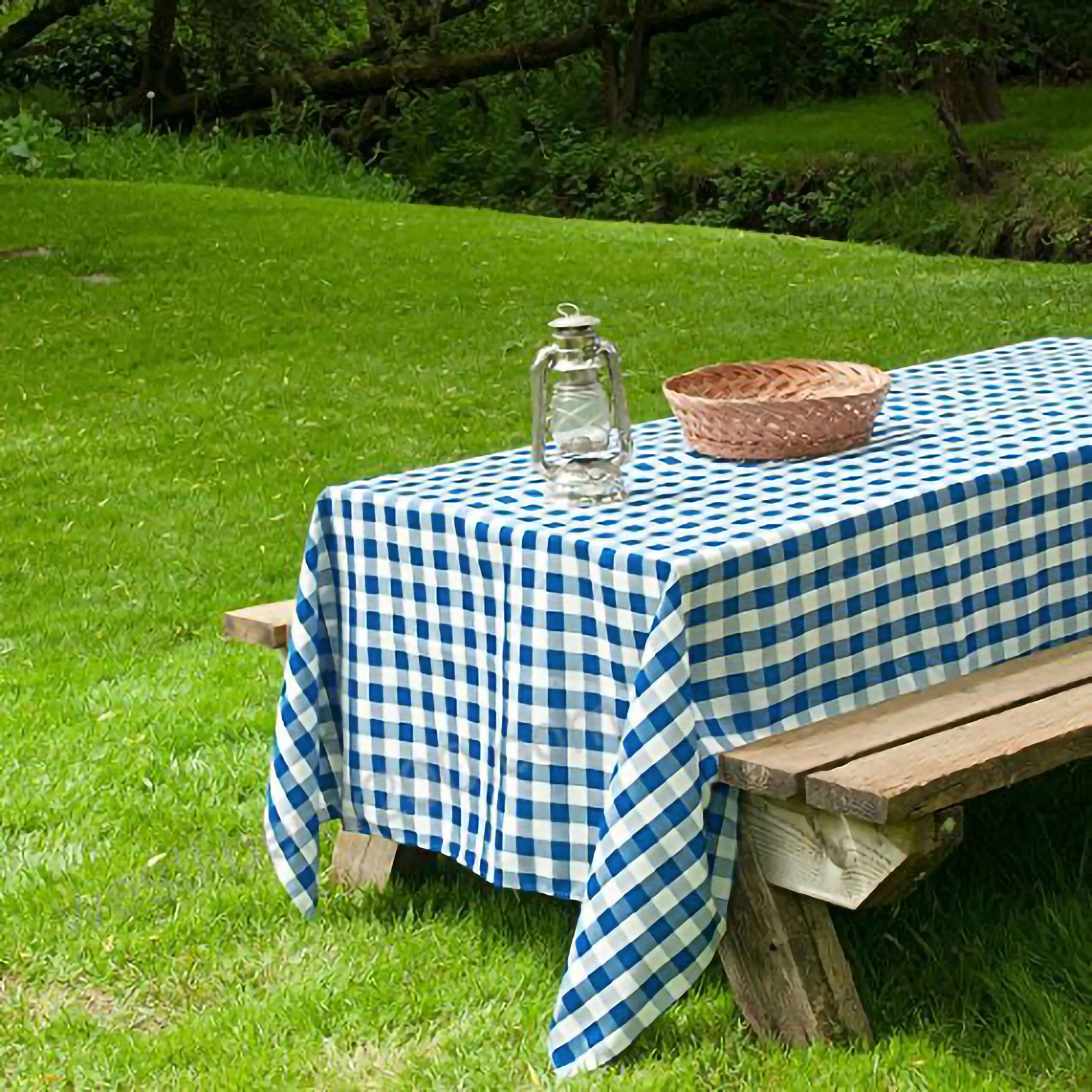 Polyester Rectangle Tablecloth 60"x126" White/Blue Checkered Buffalo Plaid Table Cover - Image 2