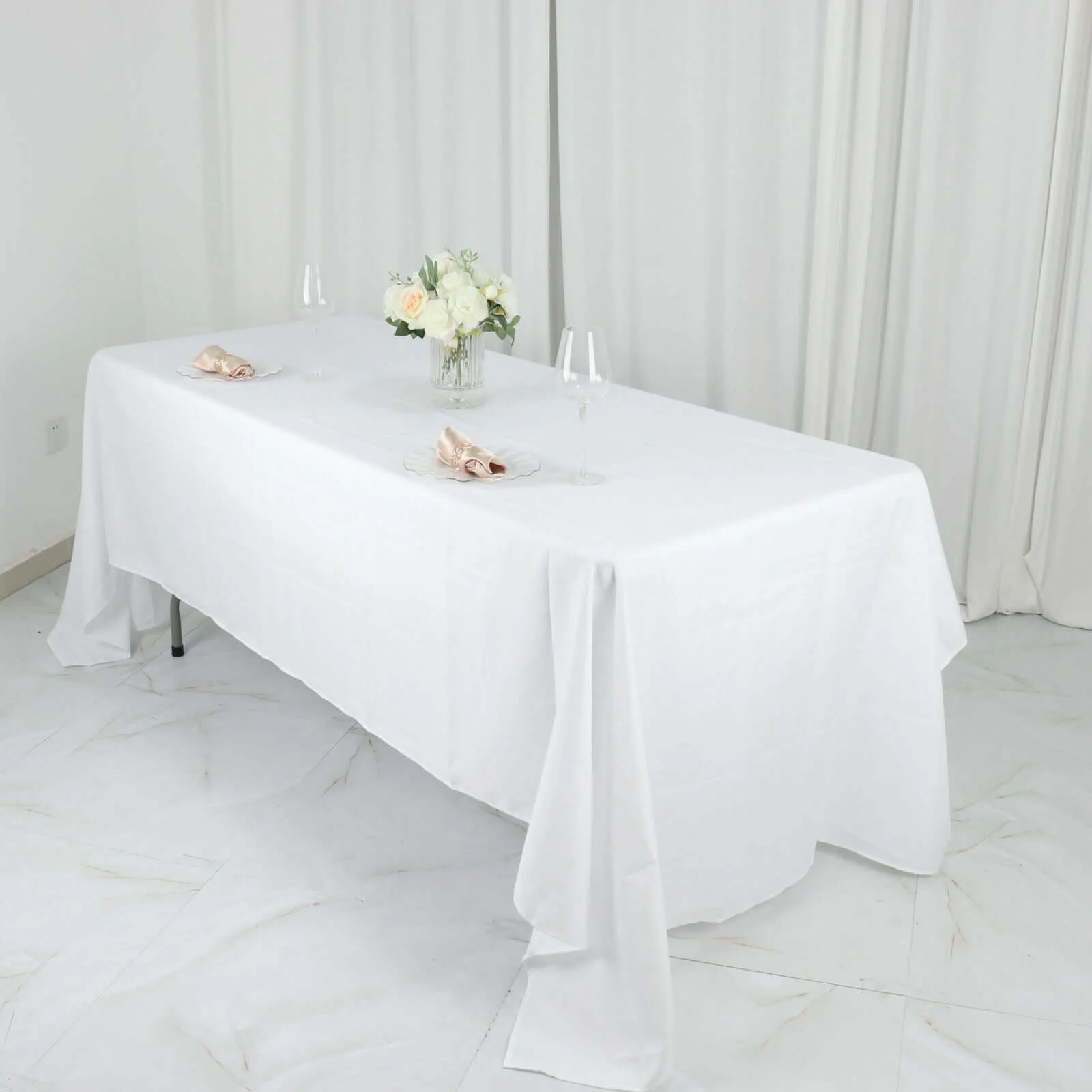 Polyester Rectangle Tablecloth 60"x126" White - Durable and Wrinkle-Resistant Table Cover for Weddings & Events - Image 2